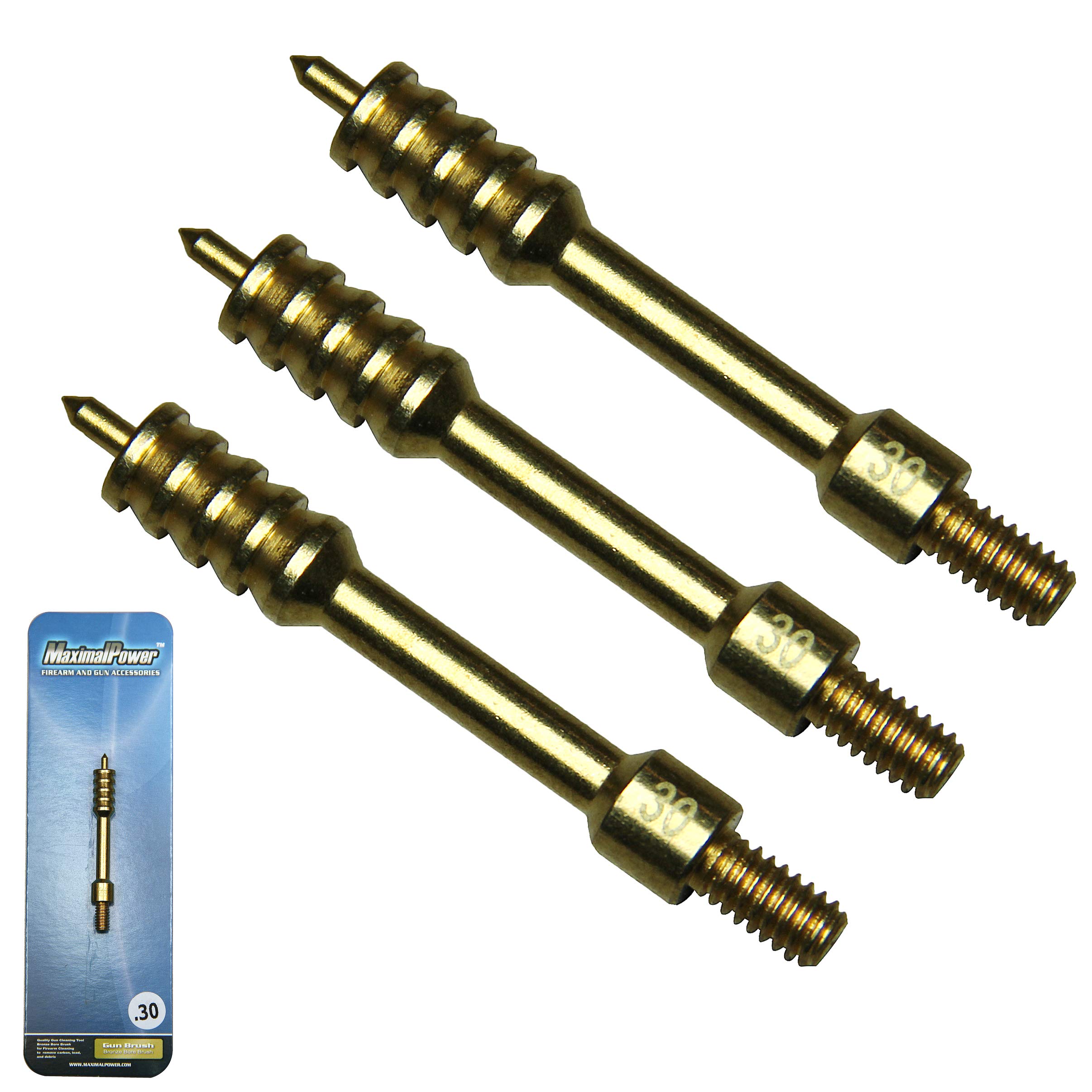 MaximalPower™ .30/.308 Caliber Gun Cleaning Jag - 8-32 Thread Brass Brush (3 Pack) for Rifle Maintenance & Firearm Care - Perfect for Hunting, Range Shooting & Gun Cleaning Kits