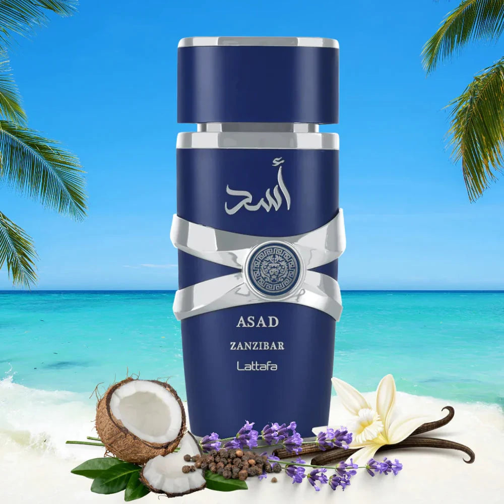 Asad Zanzibar 3.4 oz Eau de Parfum for Men - Long Lasting Fragrance for Date Night & Special Occasions