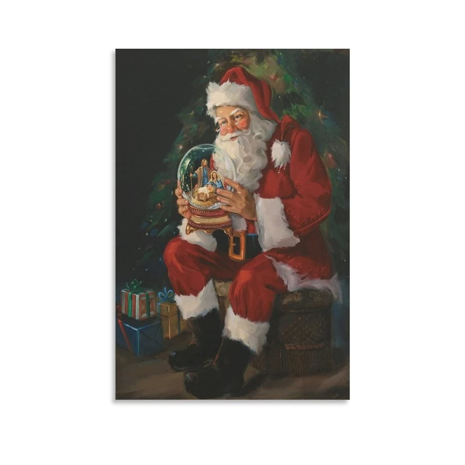 Santa Claus Oil Painting Poster - Christmas Snow Globe Canvas Wall Art for Bedroom & Living Room Decor - 12x18 inches (30x45cm) - Perfect for Holiday Home Decoration, Christmas Gifts & Festive Party Decor