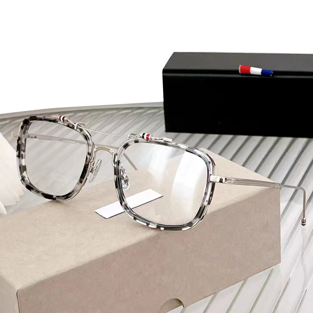 Black Unisex Square Double Bridge Acetate Eyeglasses Frame - Lightweight Alloy & Acetate Design for Men & Women - Perfect for Reading, Work, and Fashion Accessories (Model TBS816)