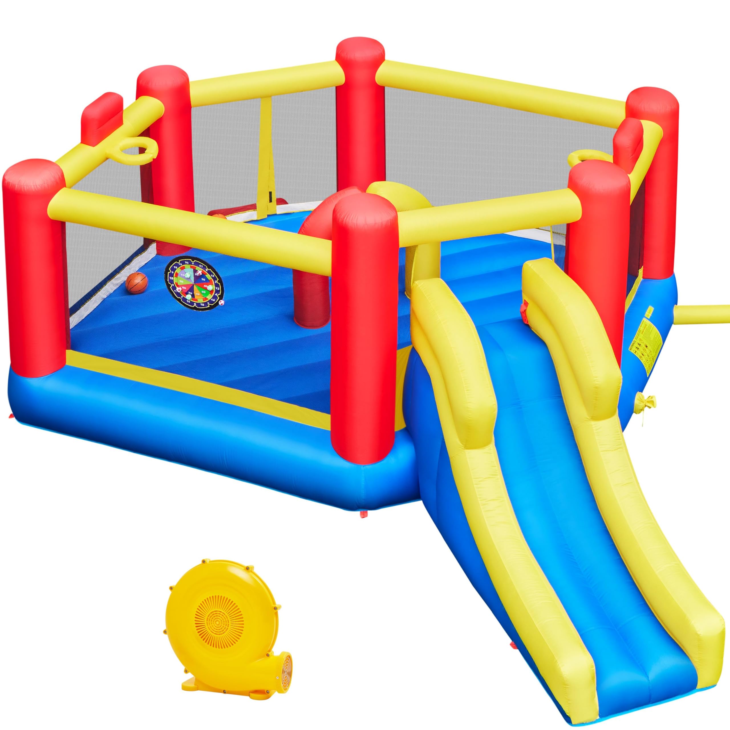 Yaheetech 7-in-1 Oversized Inflatable Bounce House for Kids Ages 3-10 - Jump Castle with Obstacle Course, Slide, Basketball Hoop & Dart Game - Includes 520W Blower & Storage Bag - Perfect for Birthday Parties, Backyard Fun & Outdoor Play