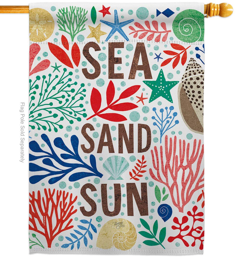 Breeze Decor H107065 Sea Sand Sun Decorative Vertical House Flag - 28x40 Inch Multicolor Outdoor Garden Patio Decor for Coastal Beach House