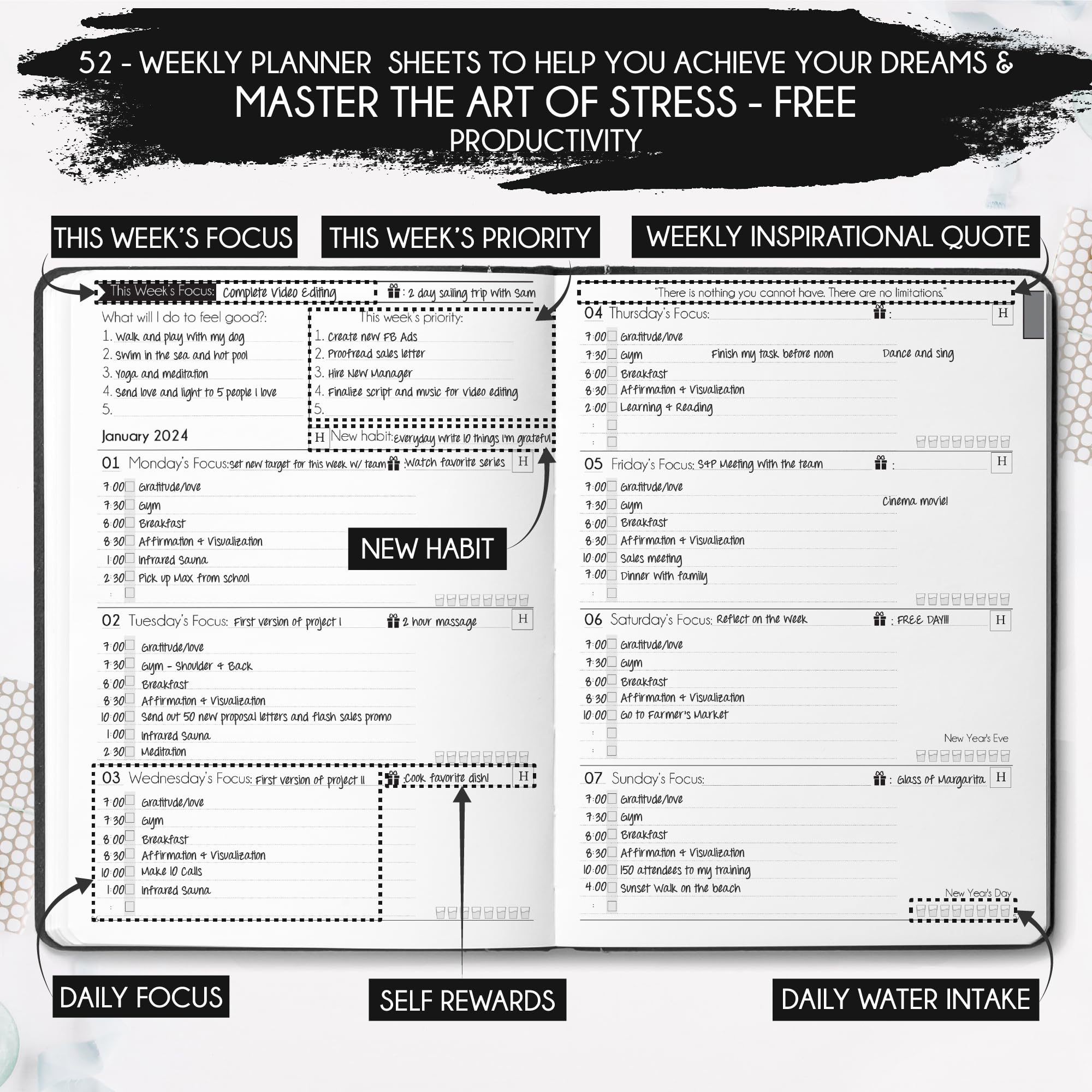 Law of Attraction Planner 2025 - Hourly Weekly Monthly Goal Setting Organizer | 12-Month Productivity Journal with Gratitude Tracker, Foldable Vision Board & Stickers | Perfect for Manifestation, Self-Improvement & Daily Planning