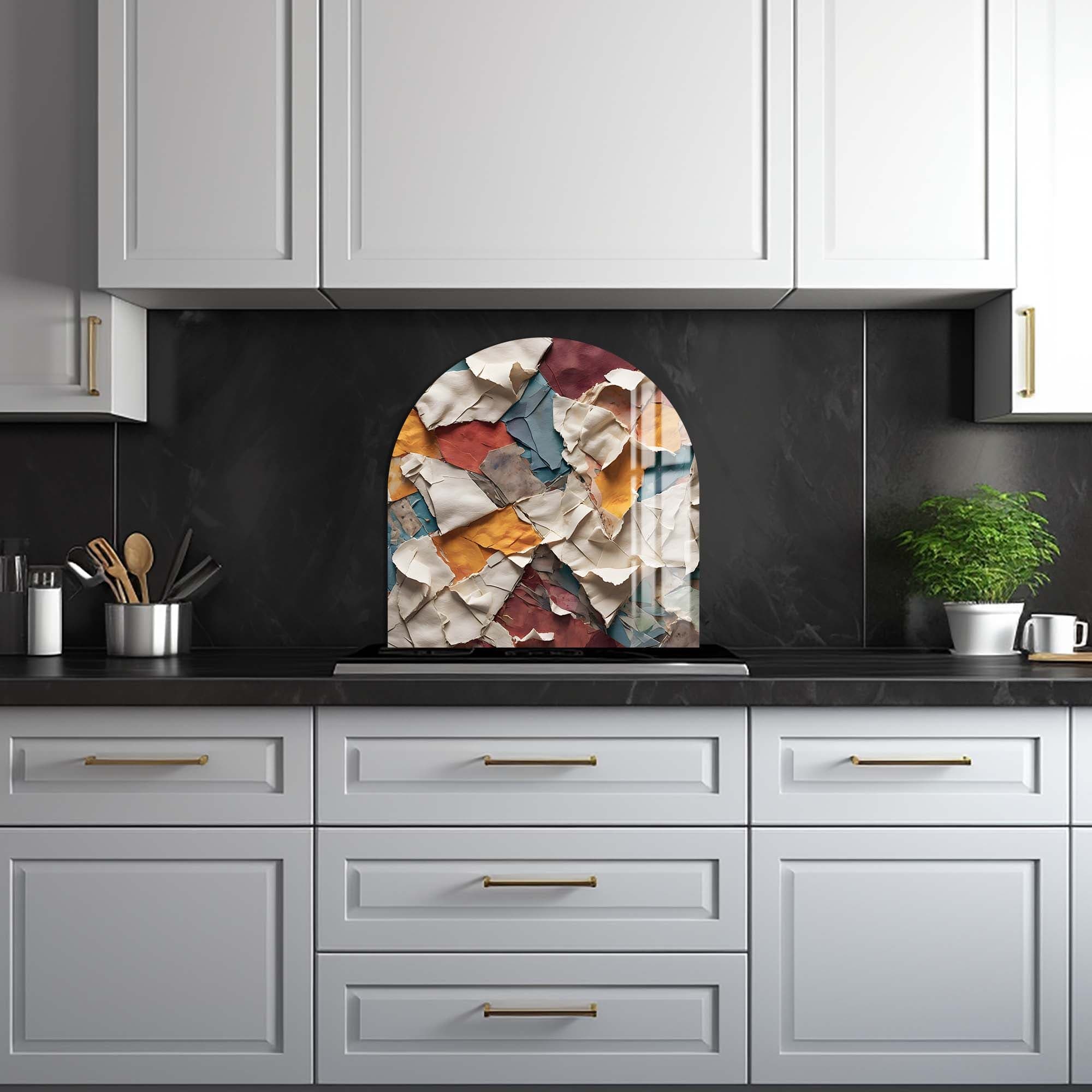 Rustic Collage Glass Splashback - Elegant Kitchen Backsplash for Modern & Farmhouse Style Homes - Perfect for Stovetops, Countertops & DIY Home Decor