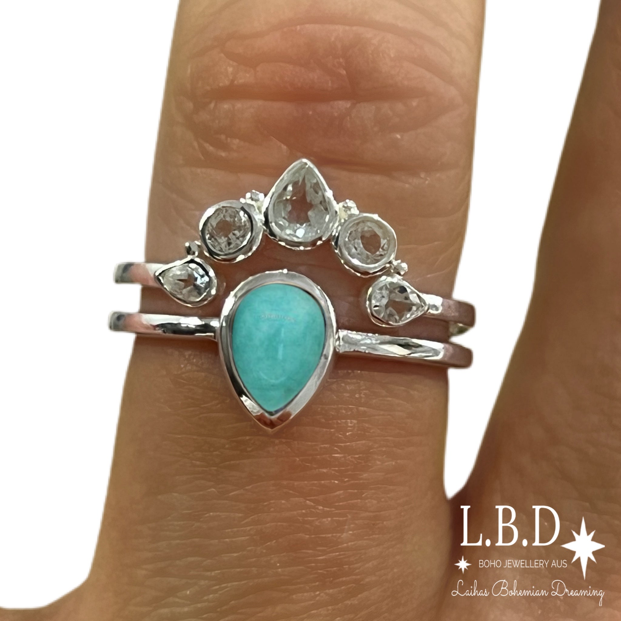 Laihas Mini Tearing Spirit Amazonite Ring - Dainty Sterling Silver Adjustable Healing Crystal Jewelry for Women - Perfect for Meditation, Yoga & Spiritual Gifts