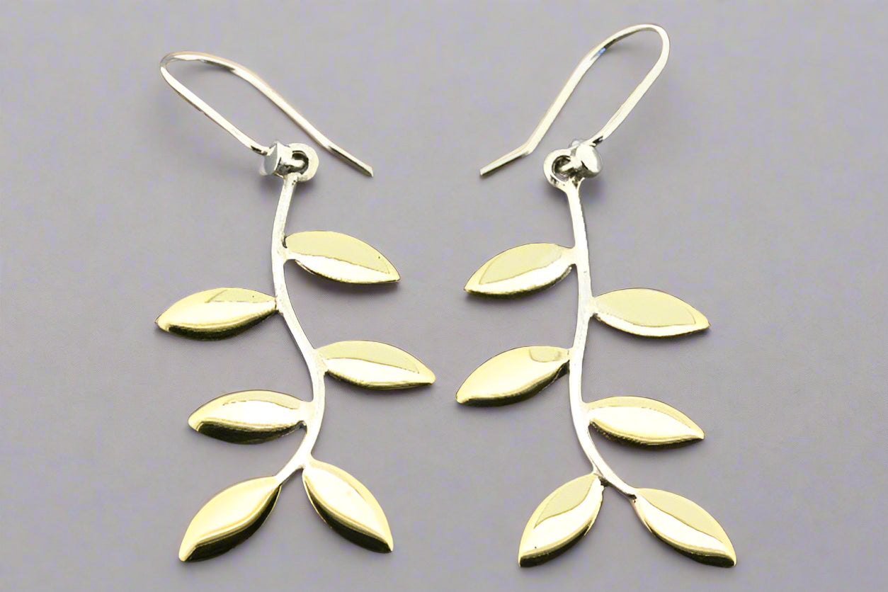 Elegant Curved 6-Leaf Earrings in Brass & Silver - Perfect for Boho Chic, Wedding & Party Jewelry