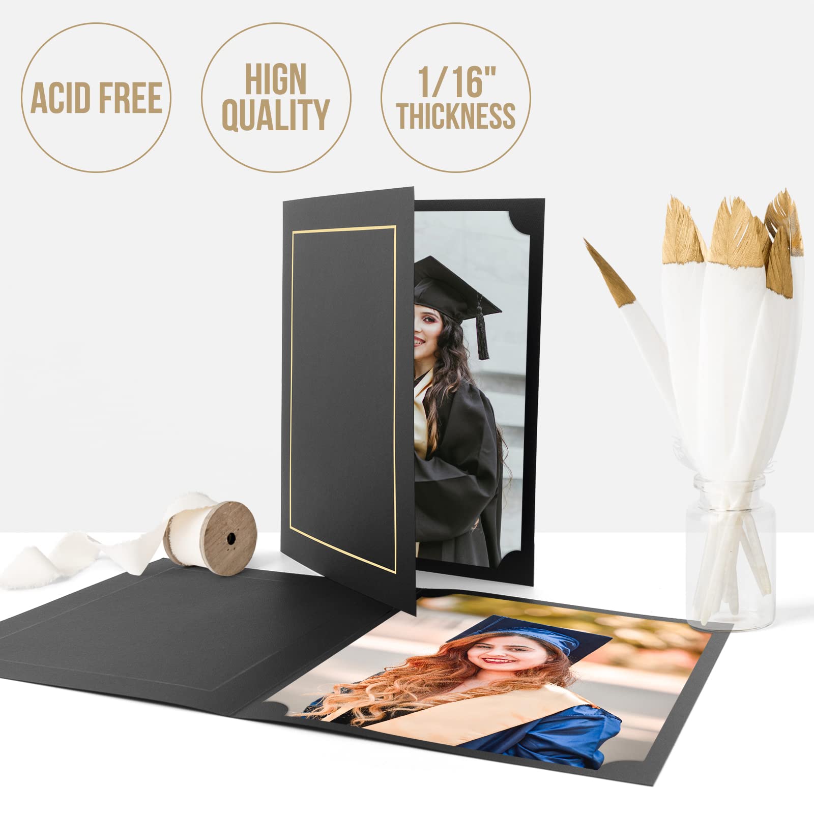 25 Pack 8.5x11 Black Photo Folders with Gold Lining - Cardboard Picture Frames & Document Holders for Certificates, Diplomas, Awards - Perfect for Graduation, Office Recognition & Professional Presentations