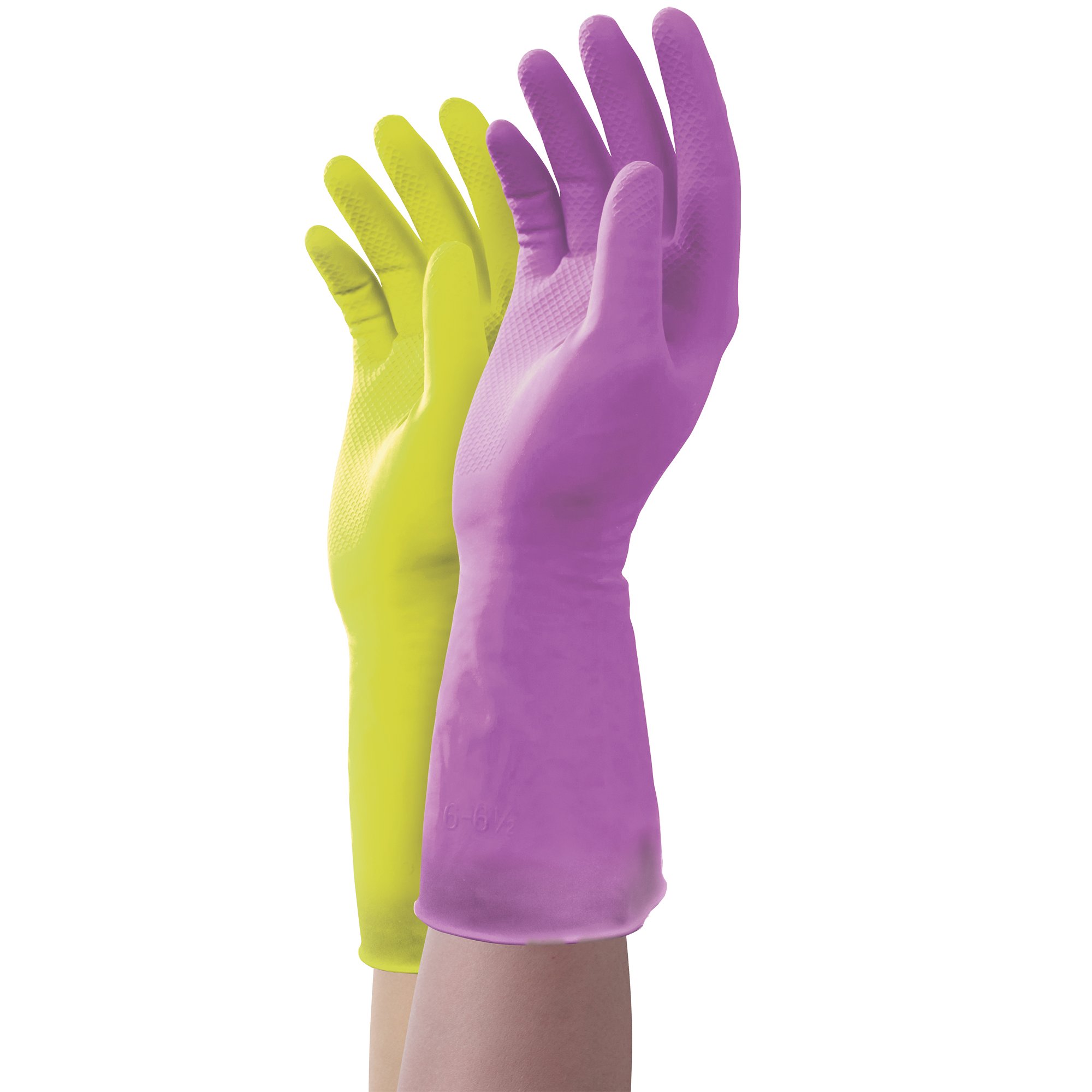 Mr. Clean Duet Natural Latex Gloves with Beaded Cuff & Cotton Flock Lining - Non-Slip Grip, Medium Size - Perfect for Dishwashing, Cleaning & Household Chores