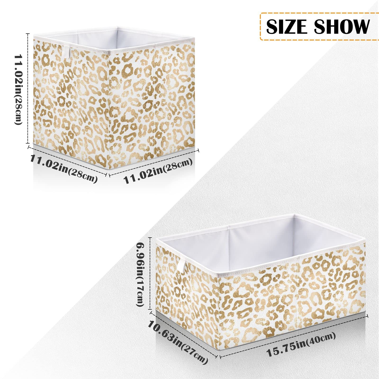 Golden Leopard Foldable Storage Baskets - 11x11 Inch Collapsible Fabric Bins for Shelves | Organize Toys, Baby Clothes, Pantry & Bathroom | Perfect for Nursery, Home & Office Organization