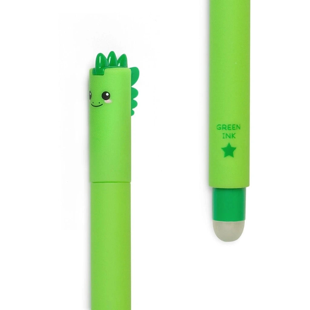 Dino Erasable Pen - Green Ink, Smooth Writing, Refillable & Erasable Gel Pen for School, Office & Note Taking - Perfect for Students, Teachers & Professionals