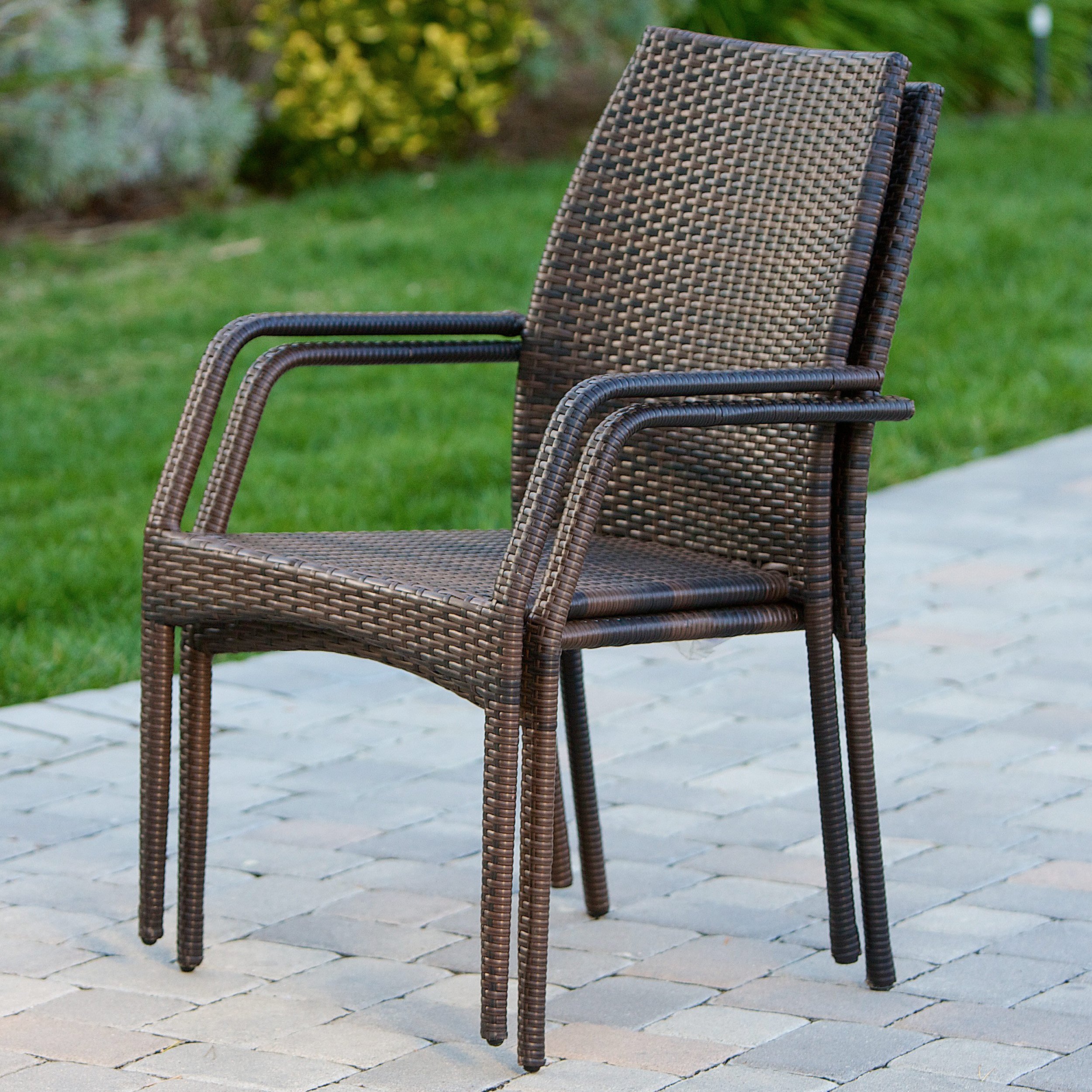 Christopher Knight Home Bridget Outdoor Wicker Stacking Patio Chairs, 2-Piece Set, Multi-Brown - Perfect for Poolside, Garden, and Backyard Relaxation