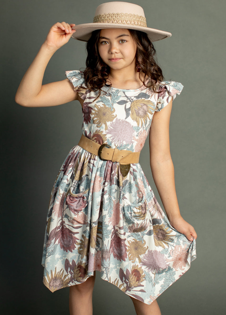 Twilla Floral Print Dress in Ecru - Elegant Summer Dress for Women, Perfect for Weddings, Parties & Beach Vacations