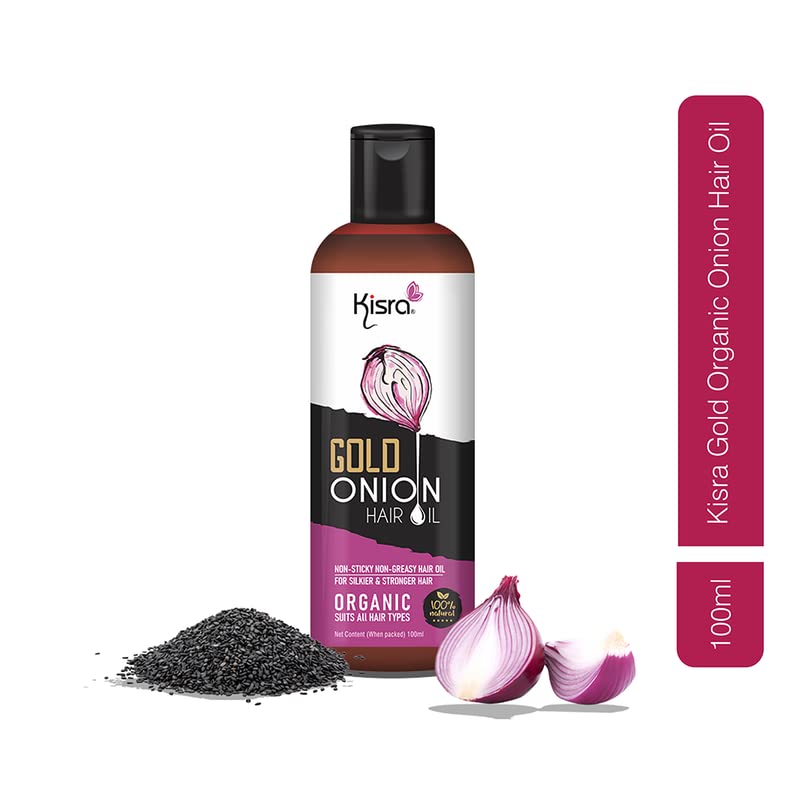 Kisra Gold Organic Onion Hair Oil for Hair Growth - 100% Natural with Black Seed, Red Onion & Coconut Oil - Controls Hair Fall & Promotes Healthy Hair - 100ml (Pack of 1) - Perfect for Daily Hair Care & Scalp Treatment