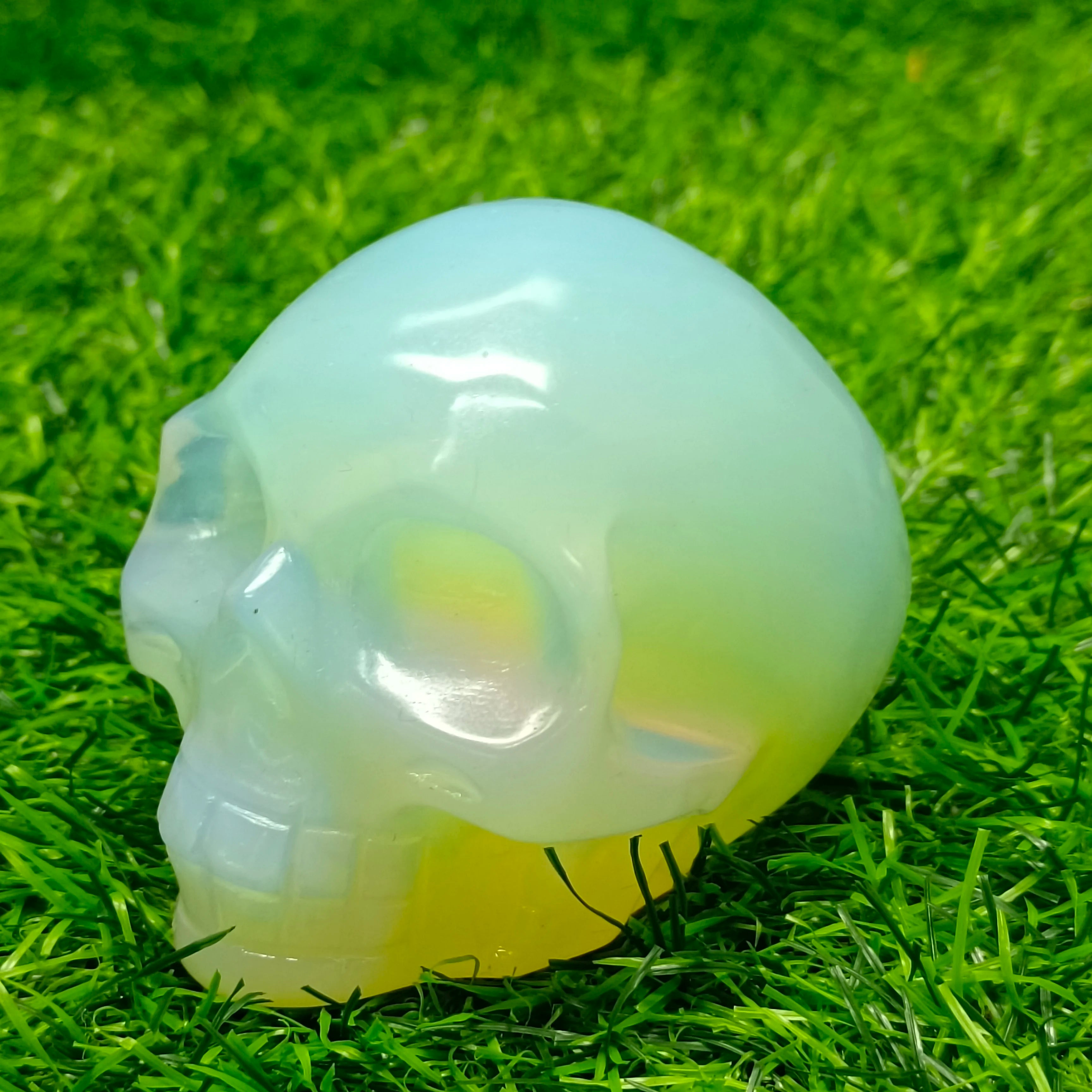 Natural Opal Skull Carving - Healing Quartz Crystal Mineral Stone for Reiki, Meditation & Spiritual Decor - Unique Degaussing Home & Office Decoration Gift