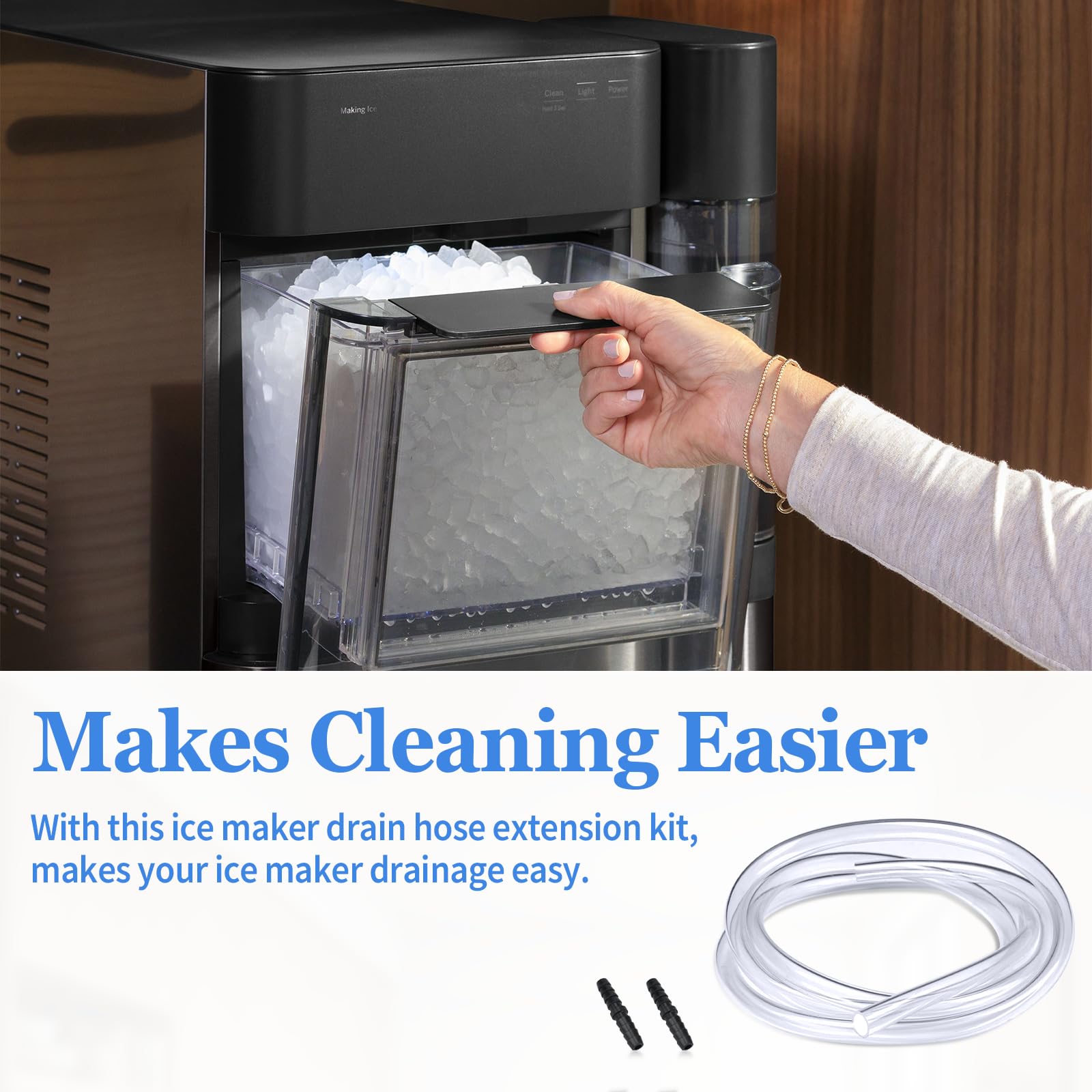 Nugget & Opal Ice Maker Drain Hose Extension - 1/4'' ID Cleaning Kit for Easy Ice Maker Maintenance | Perfect for Home Bars, RV, and Commercial Use