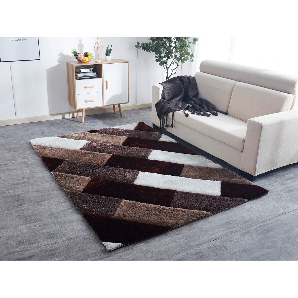 3D Shaggy Hand Tufted Shag Area Rug - Parquette Design Pattern - Soft Plush Carpet for Living Room, Bedroom & Nursery Decor