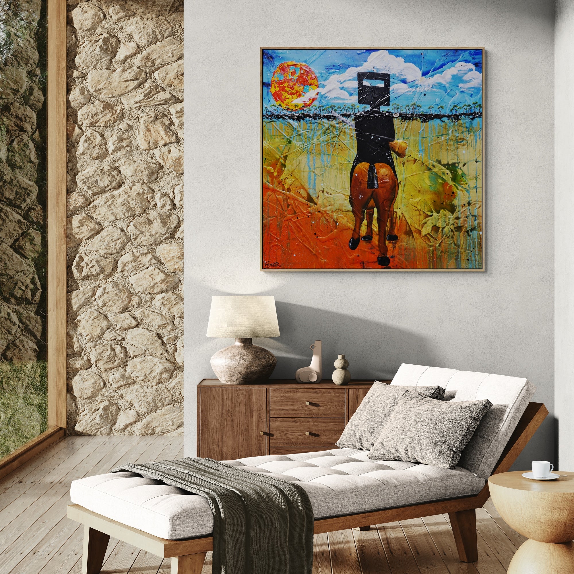Ned Kelly Abstract Realism Textured Painting - 47x47 Inch Large Canvas Wall Art for Living Room, Bedroom & Office Decor