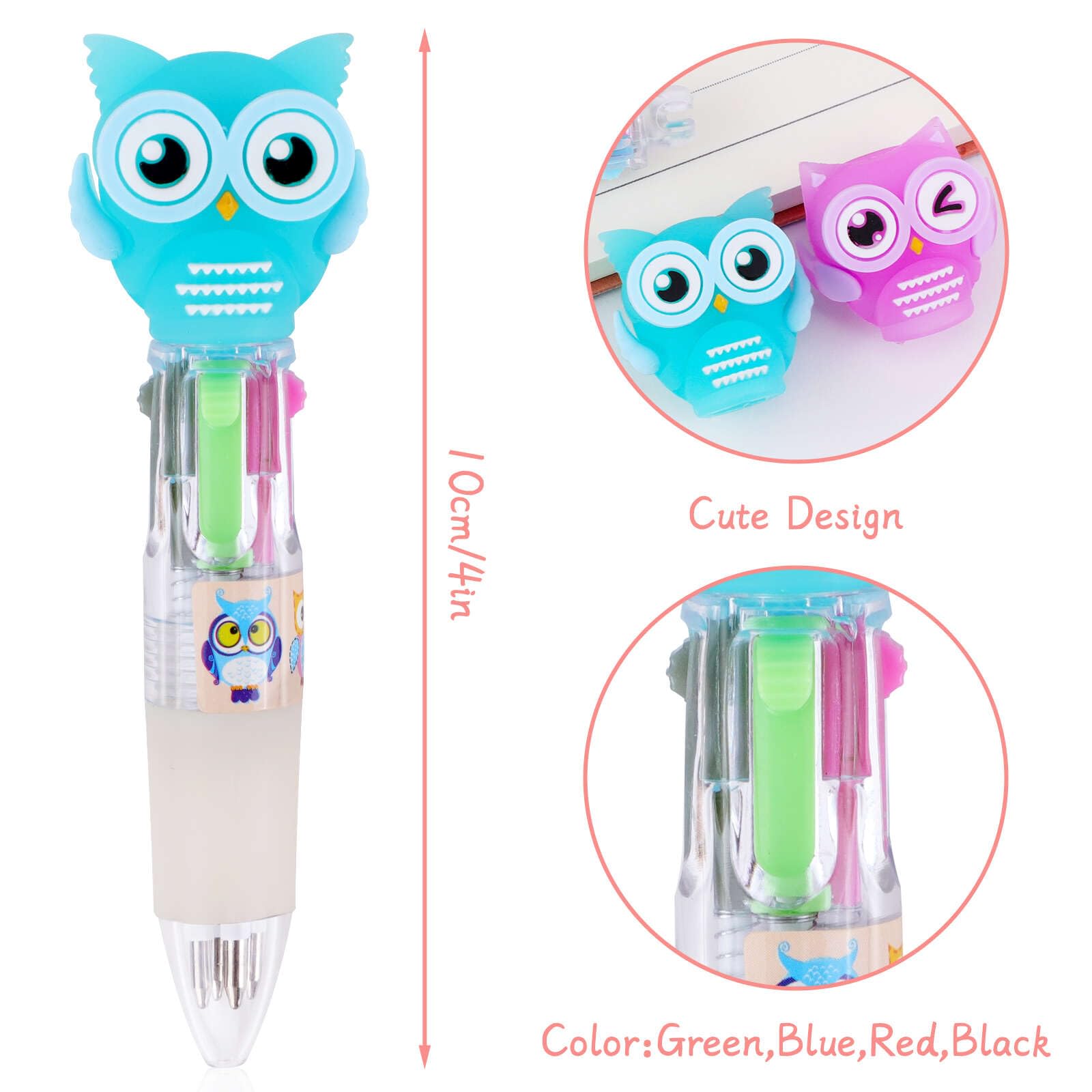 24-Pack Retractable Gel Pens - Cute Mini Cartoon Pens for Kids, Women & Adults - Multicolor Ballpoint Pens for Office, School & Home Use - Fun Birthday Gift Idea (Owl Design) - Perfect for Note Taking, Journaling & Gift Giving