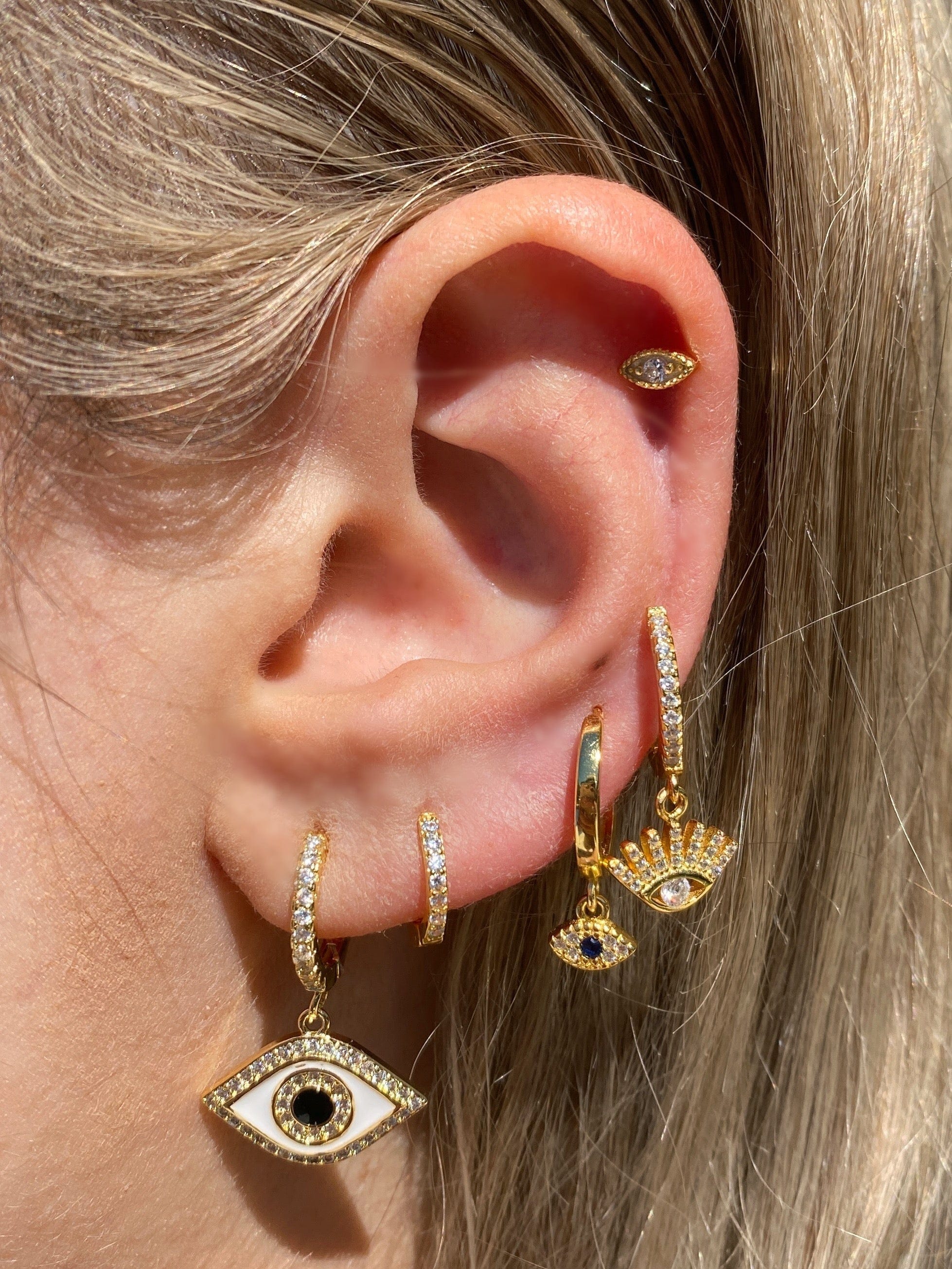 Evil Eye Huggie Earrings for Women - Black & Gold Hypoallergenic Stud Earrings - Perfect for Everyday Wear, Gifts & Spiritual Protection