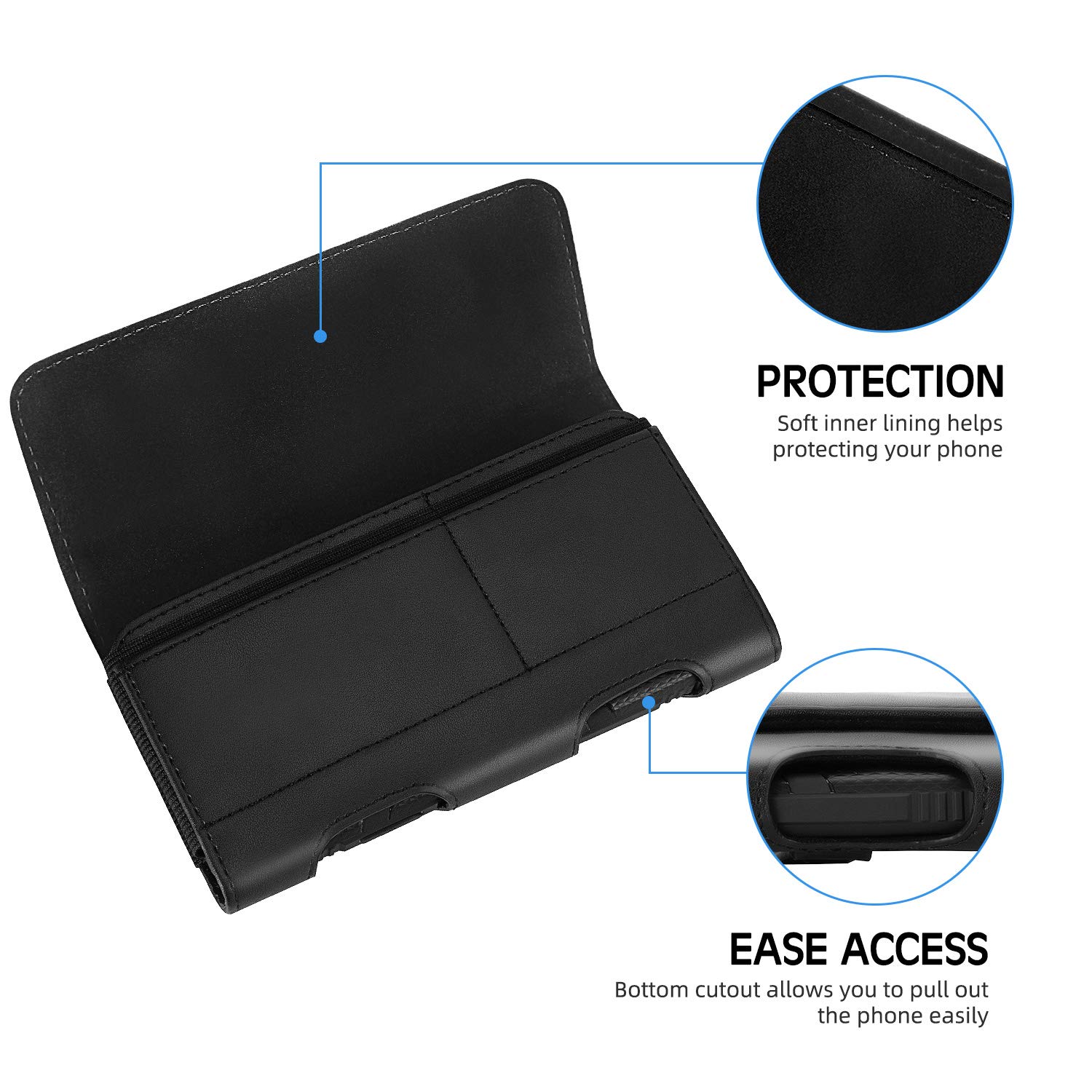 Premium Leather Phone Holster for iPhone 16 Pro Max/15 Pro Max/14 Pro Max/13 Pro Max/12 Pro Max/11 Pro Max/8 Plus - Belt Clip Pouch with ID Card Holder for Men - Ideal for Work, Hiking & Outdoor Activities