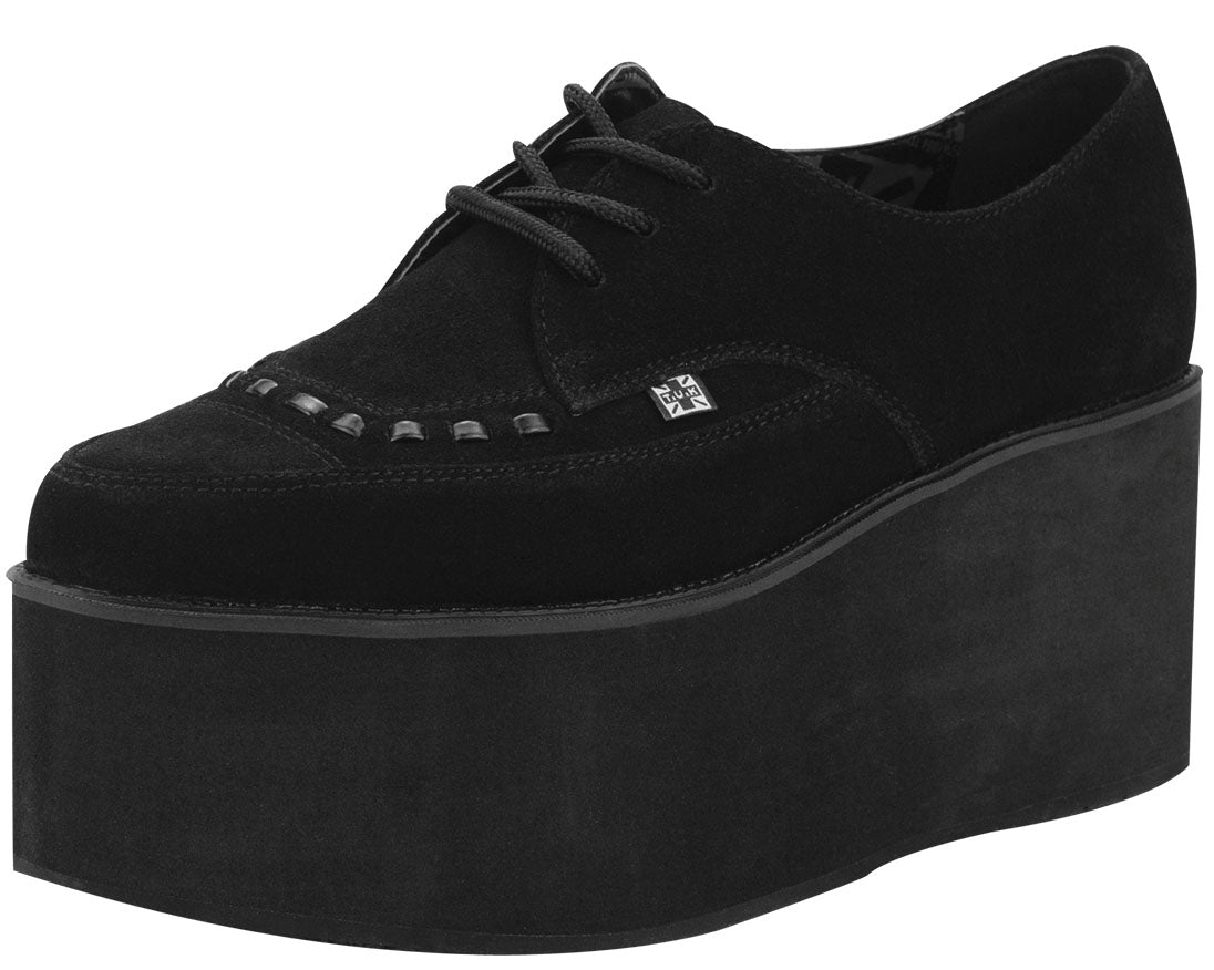 T.U.K. Black Suede Eva 3x Stack Pointed Creeper Shoes for Women - Vintage Punk Rock Platform Boots - Perfect for Concerts, Night Out & Alternative Fashion