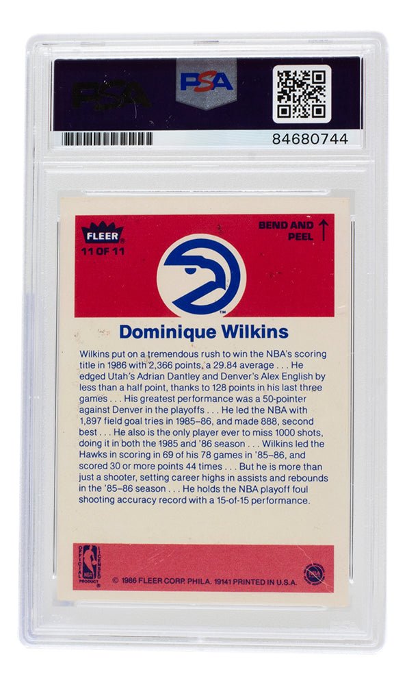 Dominique Wilkins Autographed 1986 Atlanta Hawks Fleer Basketball Card #11 - HOF 2006 - PSA/DNA Certified - Perfect for NBA Memorabilia Collections & Sports Fan Gifts
