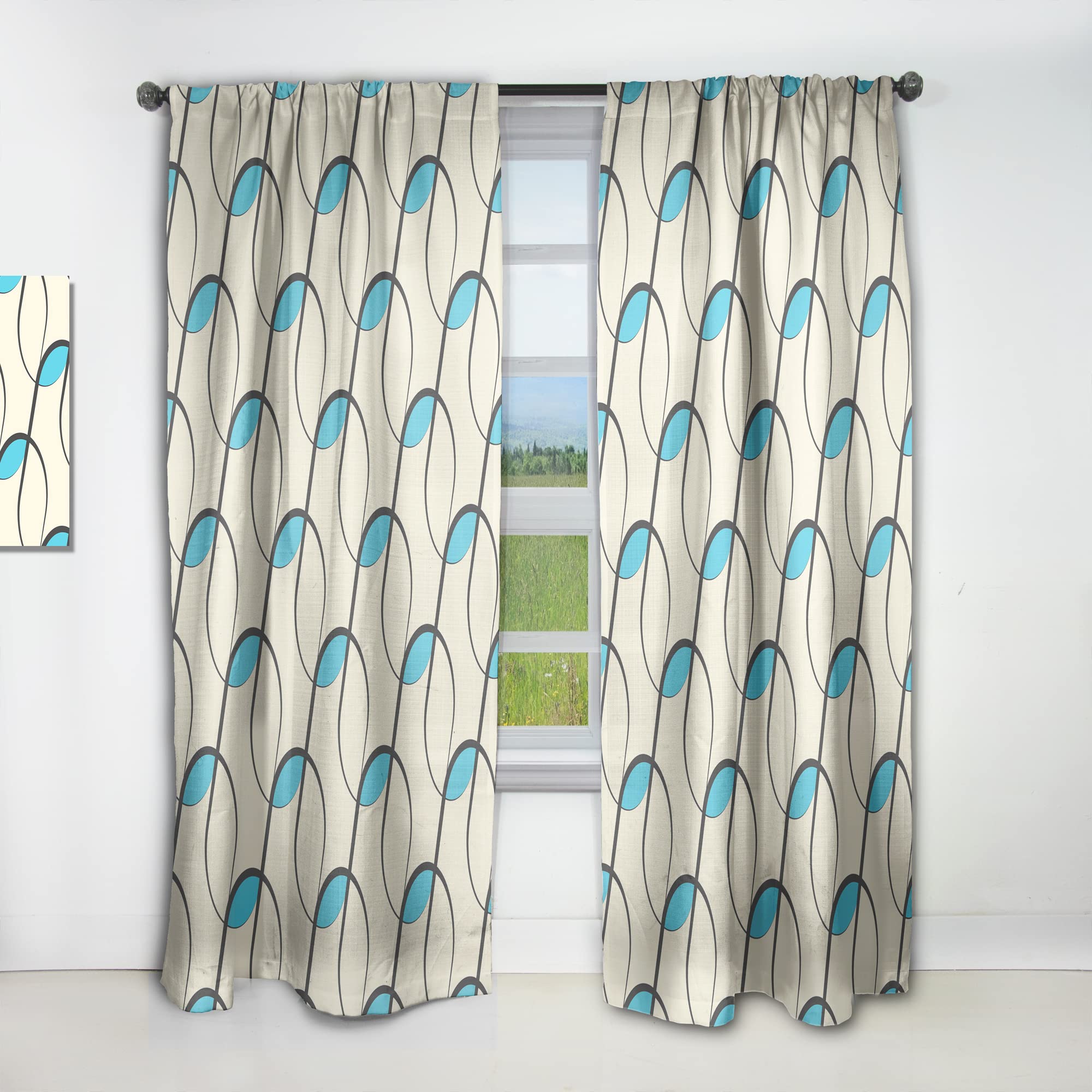 Retro Geometric Abstract Minimalist Pattern Curtains - Thermal Insulated Single Panel (52x84 inches) for Bedroom & Living Room - Blackout Window Drapes for Home Decor & Privacy