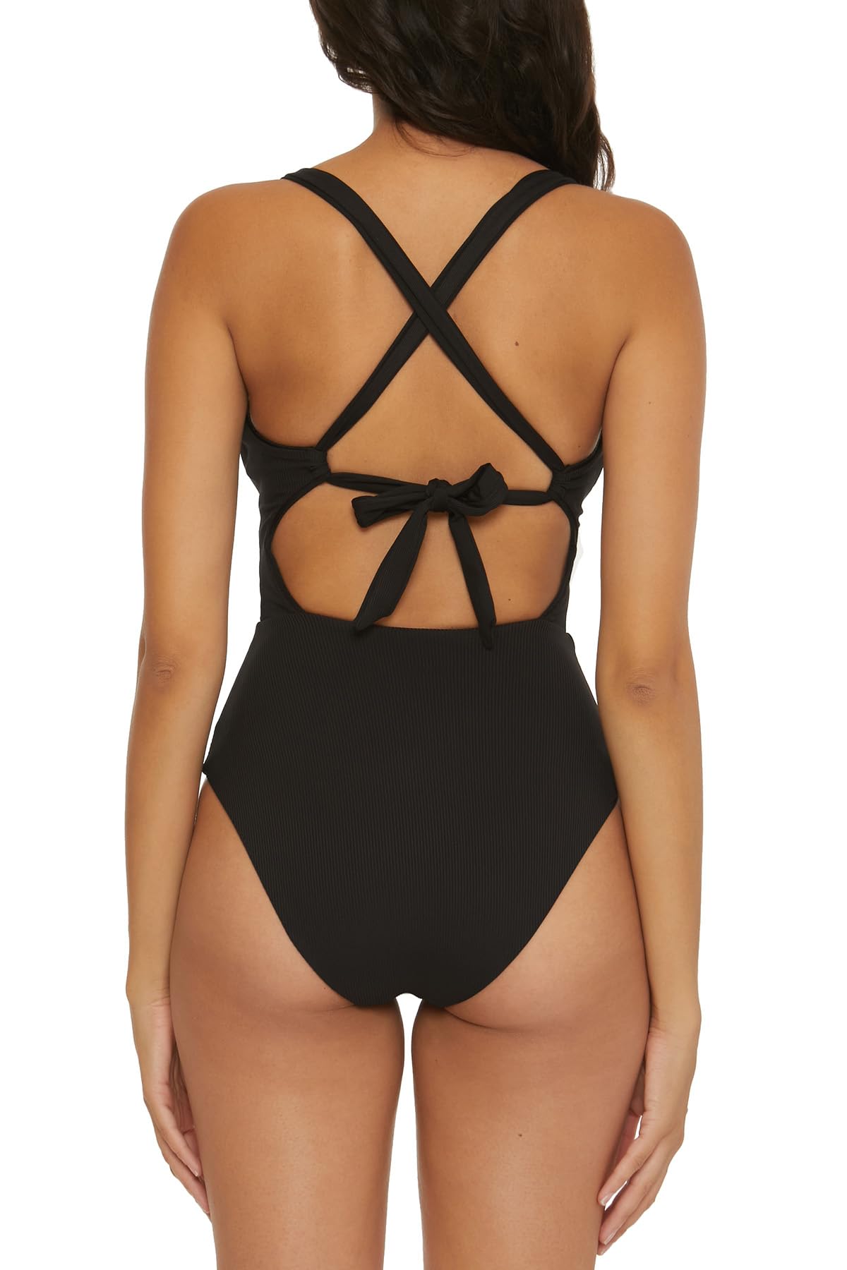 BECCA Women's Modern Edge One Piece Swimsuit - Plunge Neck Swimwear for Women, High Cut Bathing Suit | Beach, Pool & Vacation Essentials