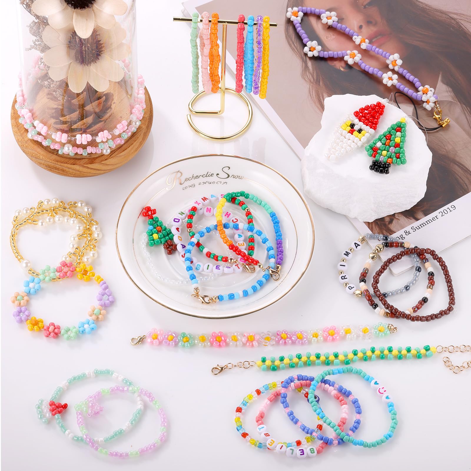 Funtopia 13000+ 4mm Glass Seed Beads for Jewelry Making - 120 Color Bead Kit with Alphabet Letters & Smiley Faces - DIY Bracelet, Friendship Bracelet, Necklace Making Supplies - Perfect for Crafts, Gifts & Kids Art Projects