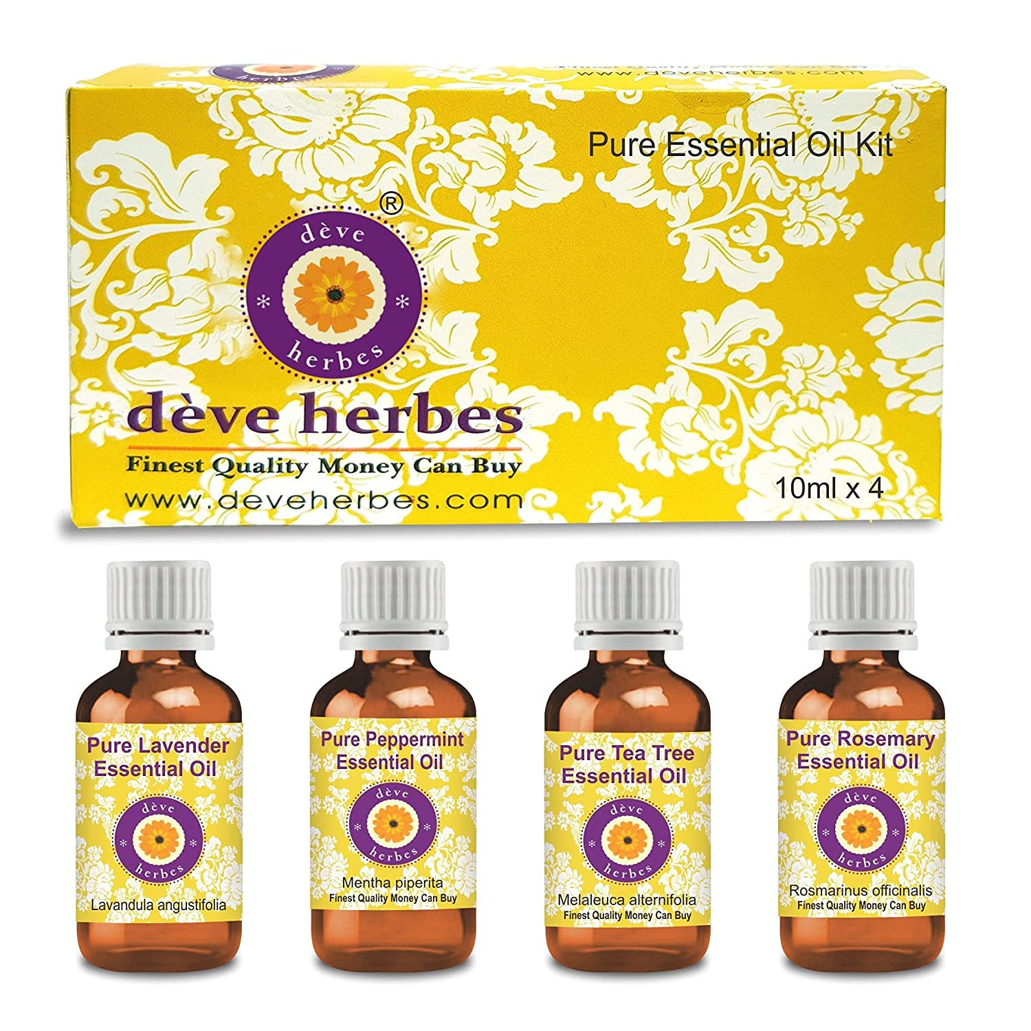 4-Piece Natural Essential Oils Set - Peppermint, Tea Tree, Lavender & Rosemary | 10ml (0.33oz) Steam Distilled Pure Aromatherapy Oils for Diffuser, Massage & Relaxation