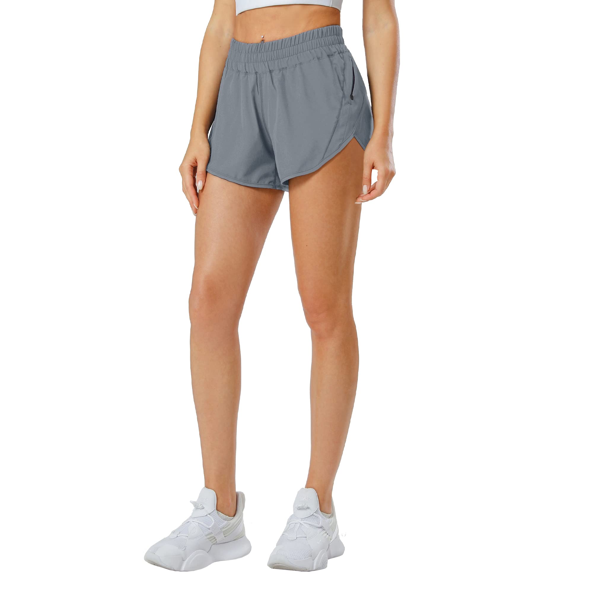 Aurefin Women's Quick Dry Workout Shorts - Athletic Running Shorts with Elastic Waist & Zip Pockets for Gym, Yoga, Hiking & Outdoor Activities