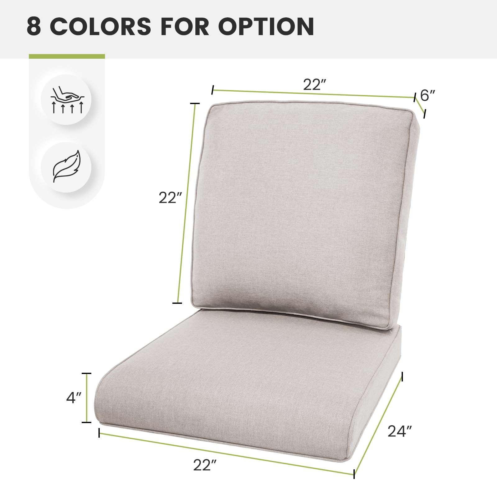 3-Piece Outdoor Chair Cushions Set - Waterproof Durable Thick Replacement Cushions 22x24 with Zipper Cover for Patio, Glider Rocking Chairs, Loveseat & Outdoor Furniture - Beige/Classic - Perfect for Backyard, Garden & Poolside Relaxation
