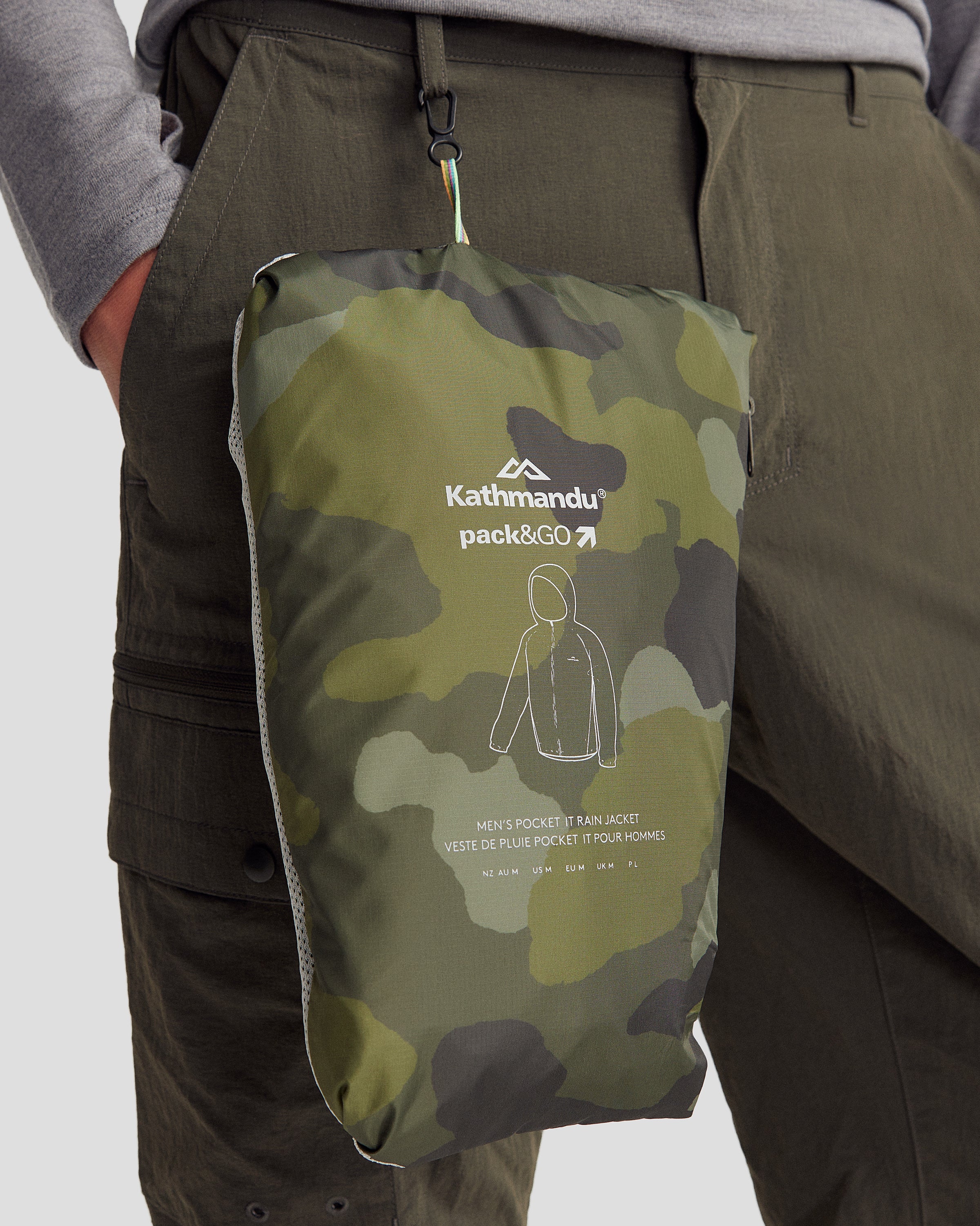 Pocket it 2L Men's Waterproof Rain Jacket v4 - Light Moss Tree Camo Print for Outdoor Hiking, Camping & Urban Commute