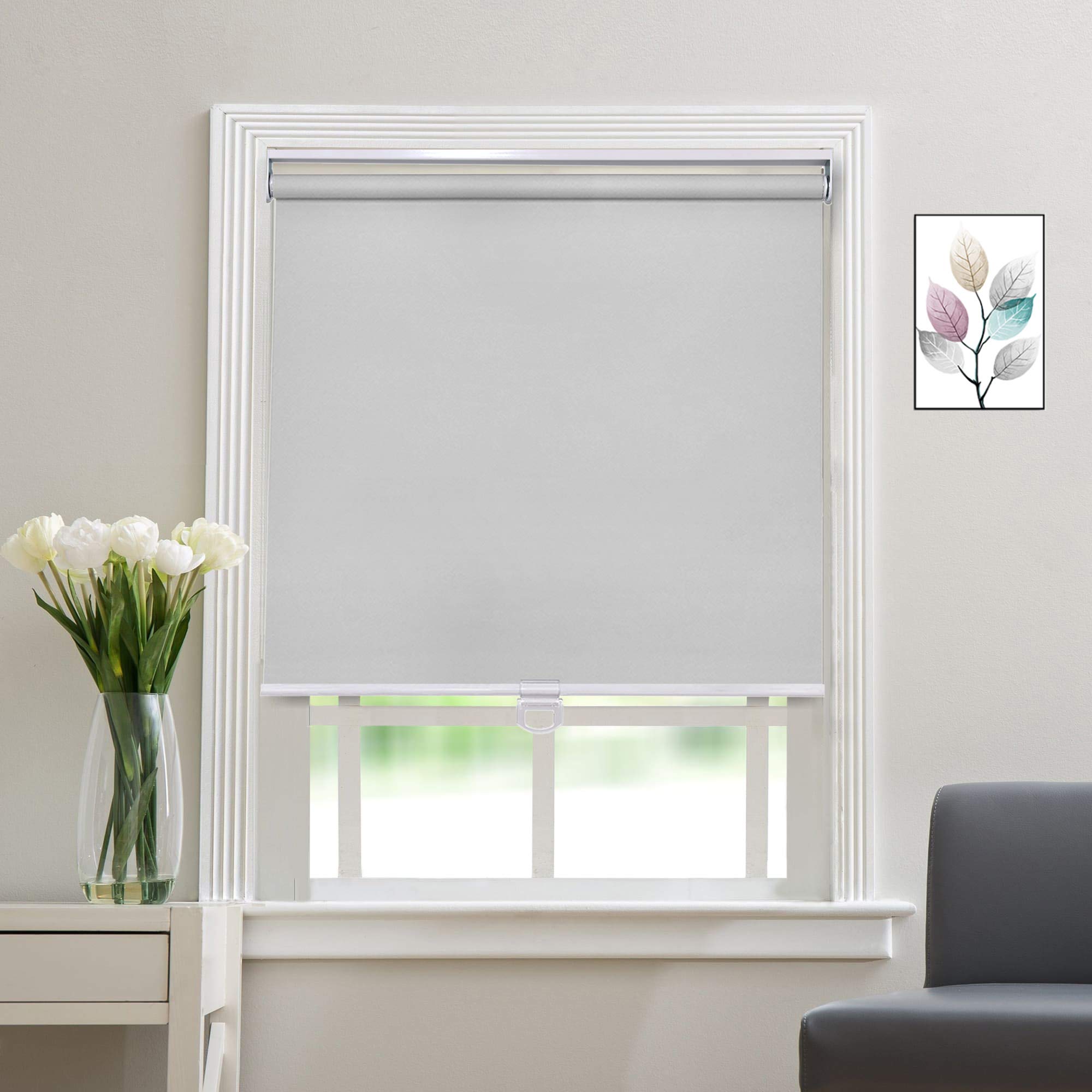 Blackout Cordless Roller Shades for Windows - 100% Room Darkening Window Blinds with Safety Spring Mechanism - Custom Size 24.5