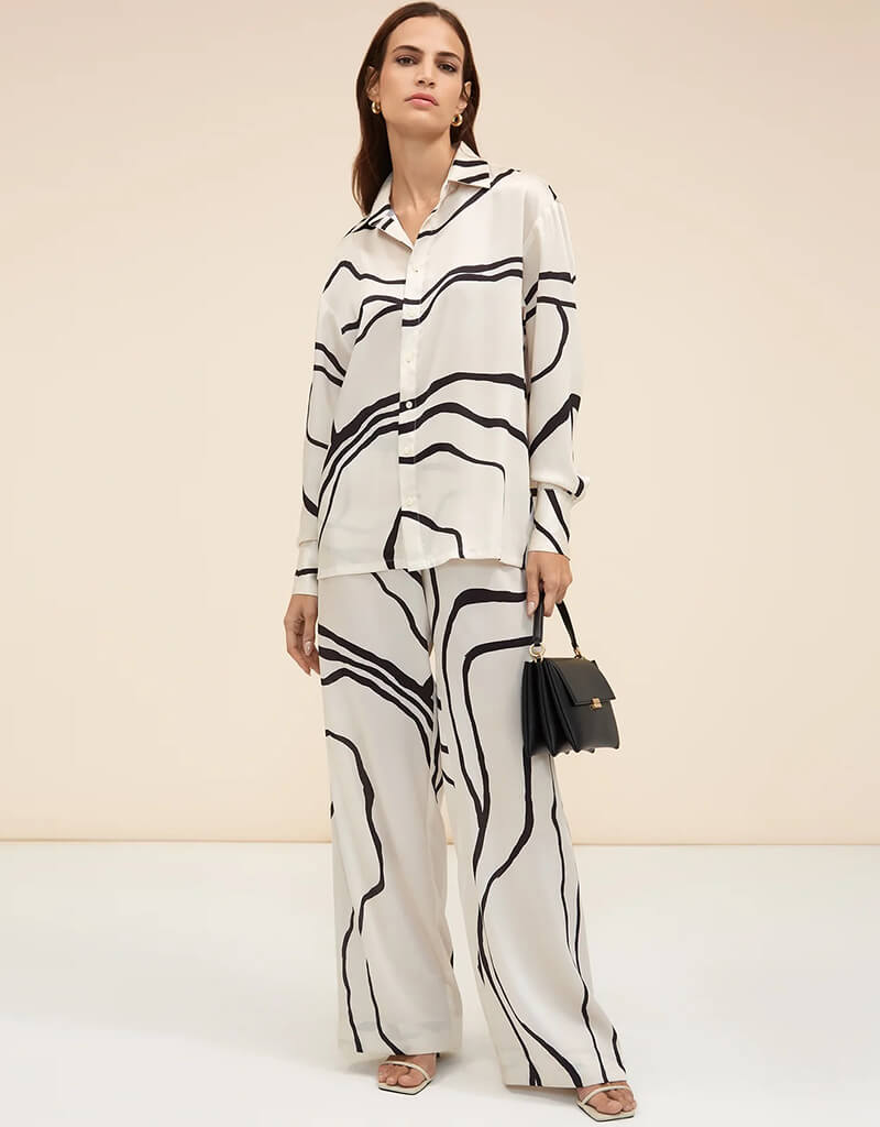 Stylish Black Printed Oversized Shirt & Pants Set - Trendy Loungewear for Women - Perfect for Casual Outings, Home Relaxation and Streetwear Fashion