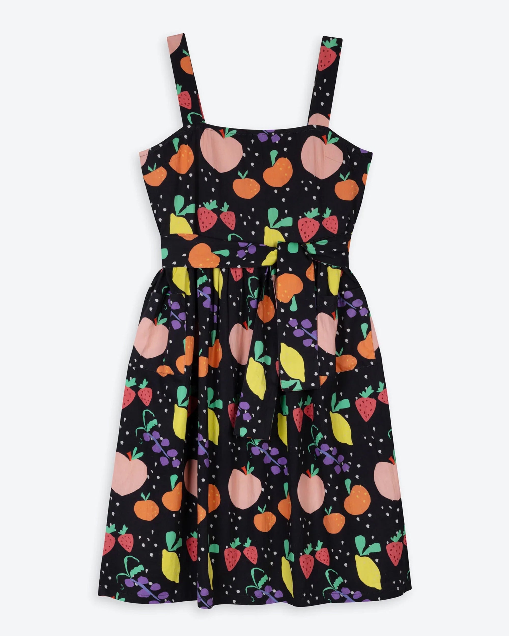 Miss Pompom Fruit Print Sun Dress - Floral Summer Dress for Women, Beach Vacation, Garden Party & Outdoor Activities