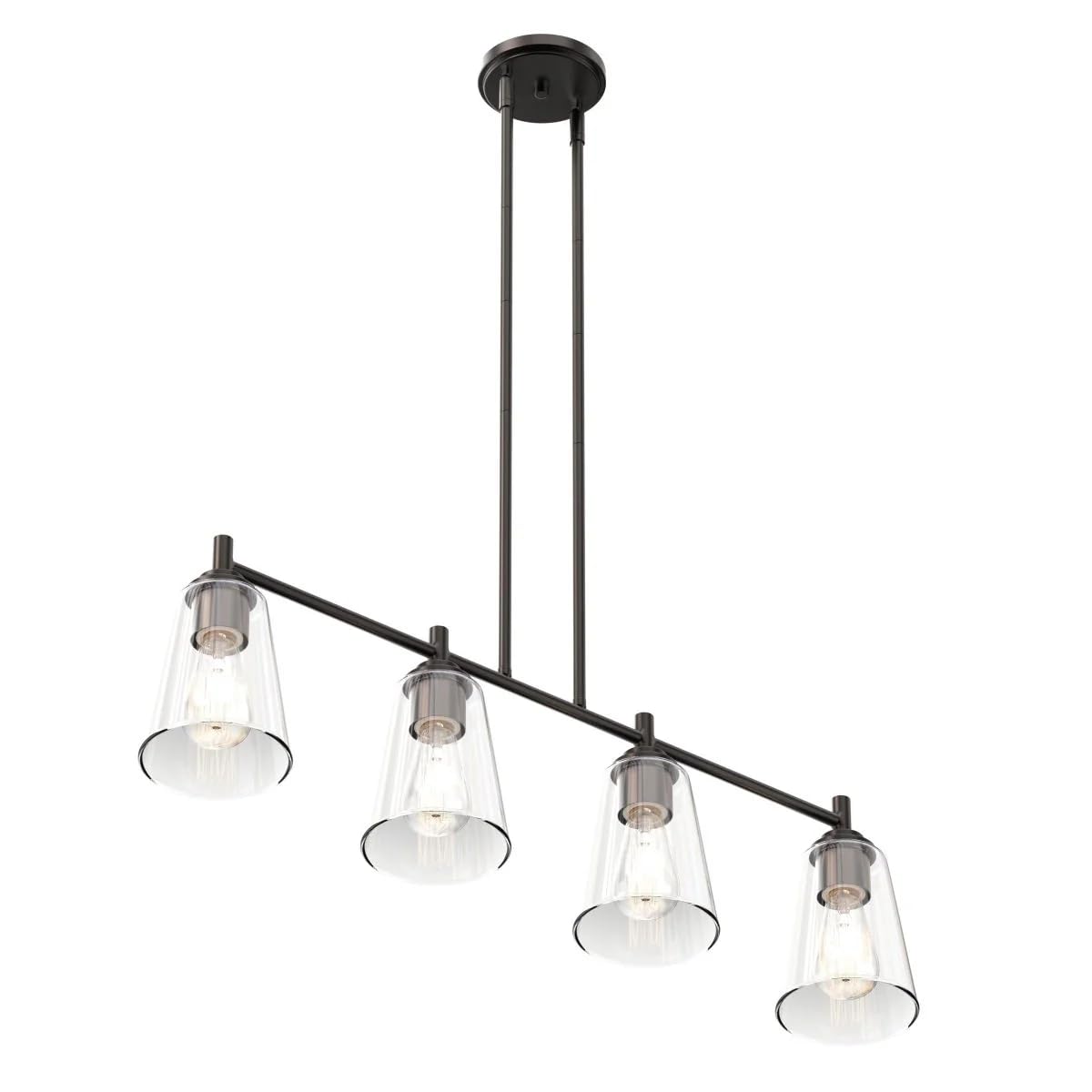 LEDMyplace 4-Light Linear Pendant Light Fixture - Oil Rubbed Bronze Farmhouse Chandelier with Clear Glass Shades - E26 Base (Bulbs Not Included) - Perfect for Kitchen Island, Dining Room, Bedroom & Modern Farmhouse Decor