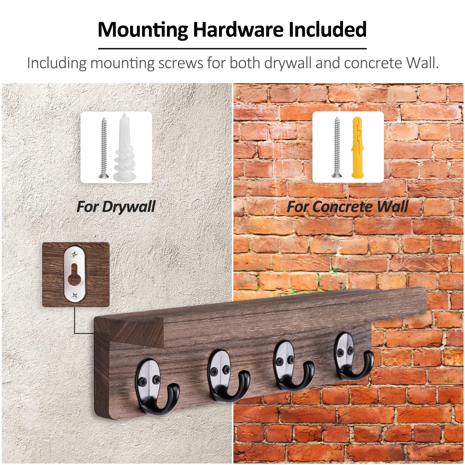 Wooden Wall Mounted Key Holder - 9.8 Inch Farmhouse Style Entryway Organizer for Keys, Mail & Essentials | Perfect for Hallway, Kitchen & Home Organization (Brown)
