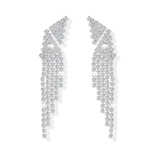 B2：silver rhinestone tassel earrings