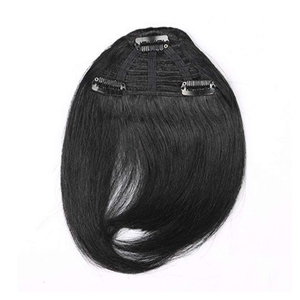 Brazilian Human Hair Clip-In Bangs for Black Women | 6-8 Inch Natural Black Straight French Bangs with Temple | Muzinuo Hair Extensions | Perfect for Daily Wear, Parties & Protective Styles