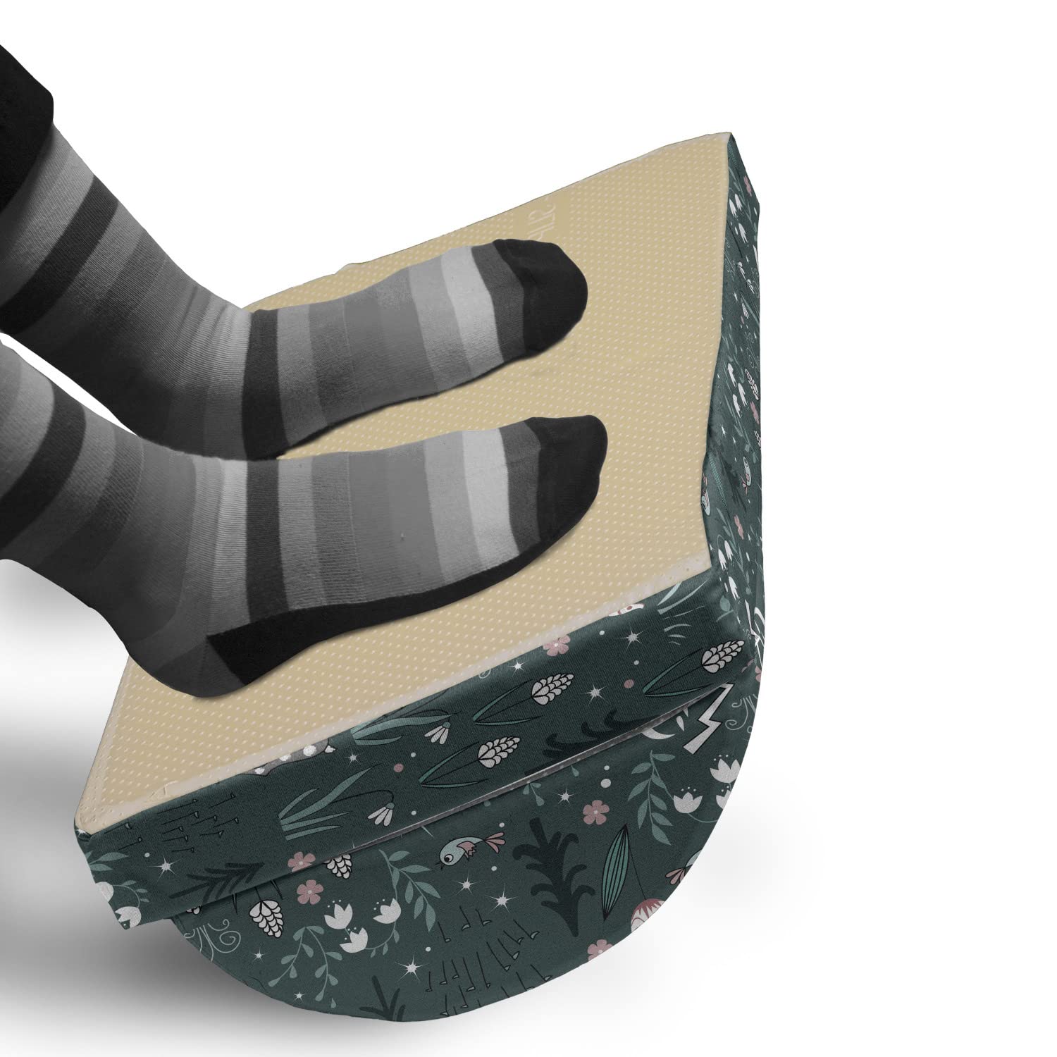 Ambesonne Adjustable Ergonomic Memory Foam Foot Rest with Non-Slip Backing - Botanical Winter Design Featuring Tulips, Reindeer, Birds & Pine Trees in Grey Teal & Multicolor - Perfect for Office, Home & Gaming Comfort