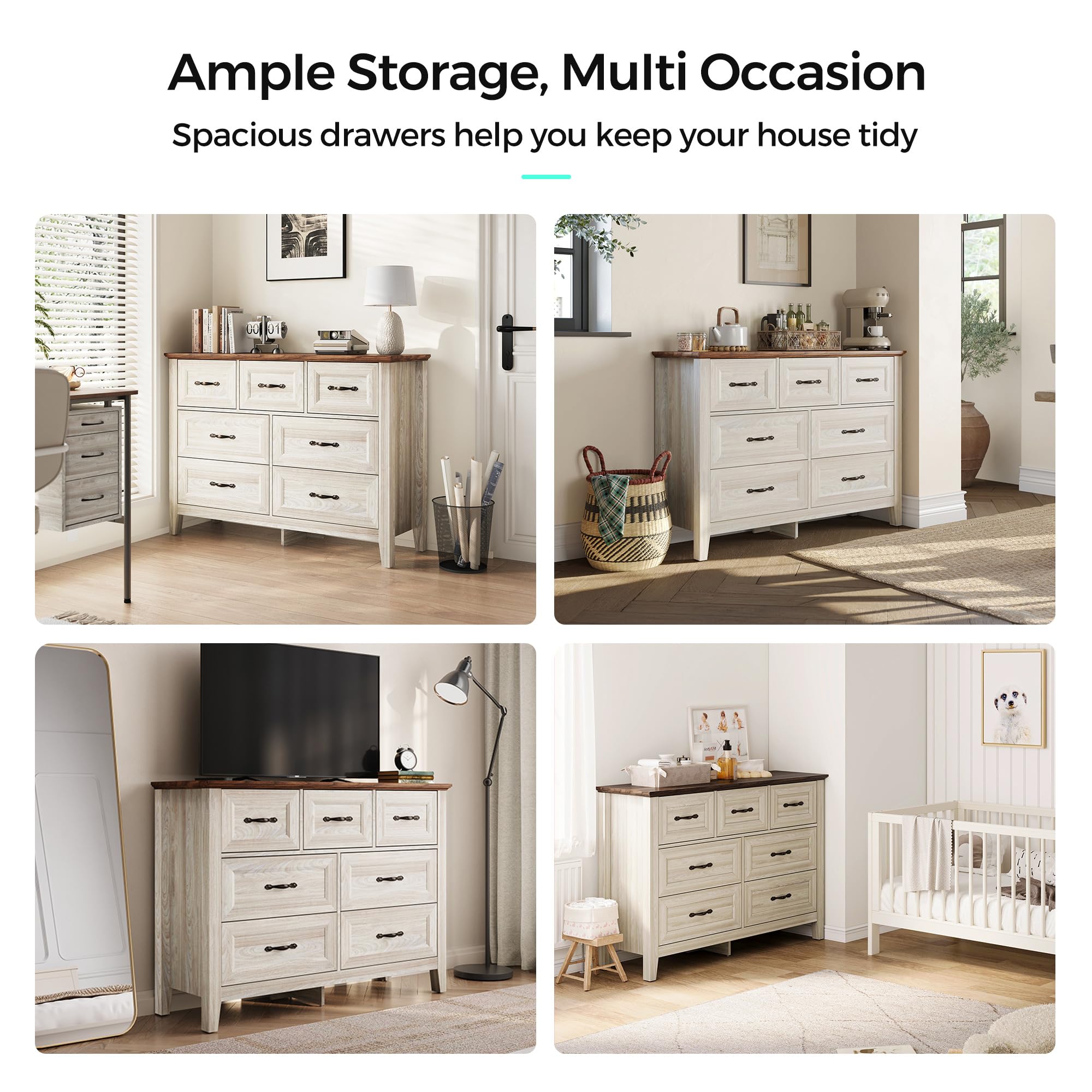 LINSY HOME 7-Drawer Wooden Dresser for Bedroom - Farmhouse Style Tall Chest of Drawers for Closet Organization - Perfect for Bedroom Storage, Living Room, Hallway & Home Decor
