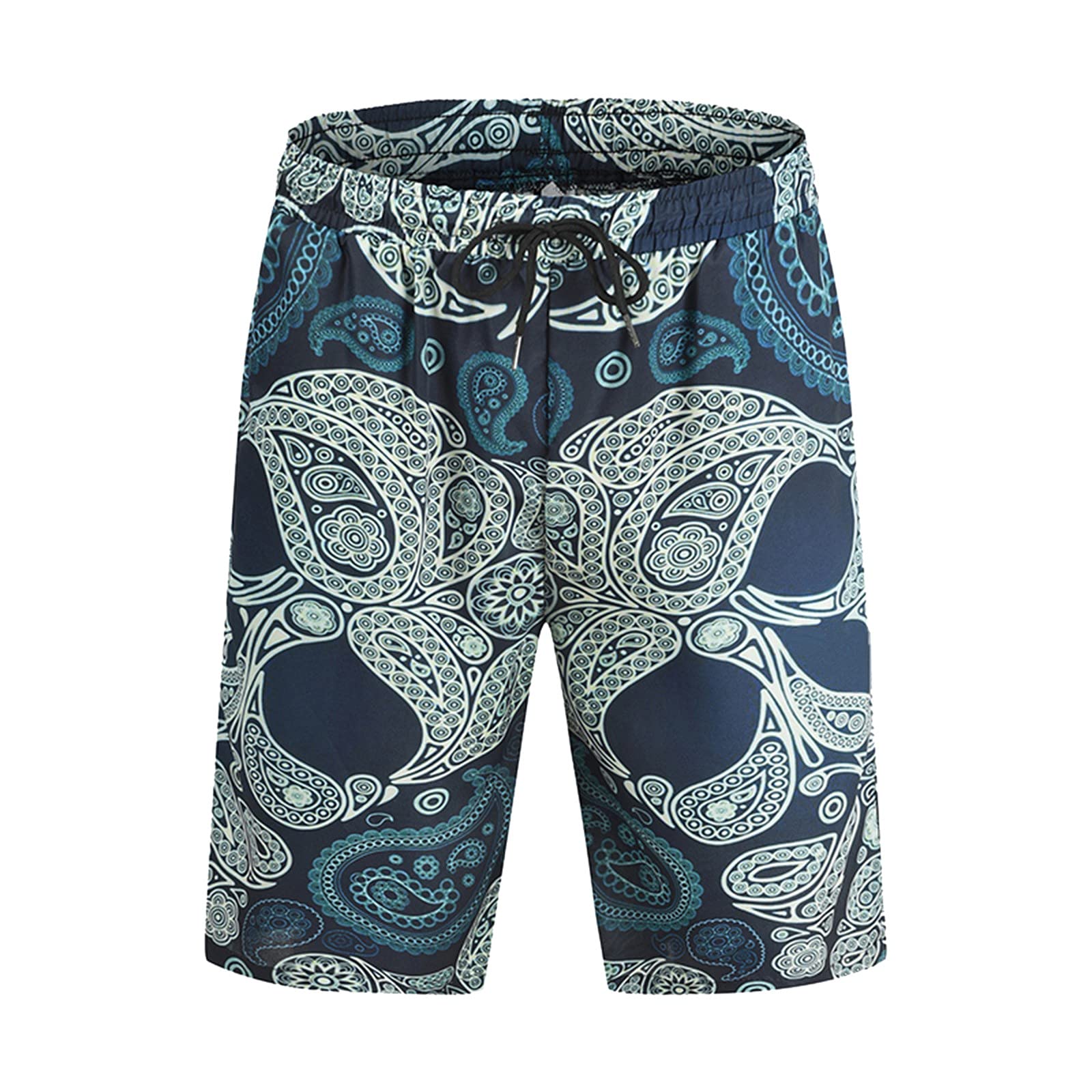 Lapirek Men's Quick-Dry Swim Trunks with Skull Print - Drawstring Beach Shorts for Swimming, Surfing & Summer Vacation