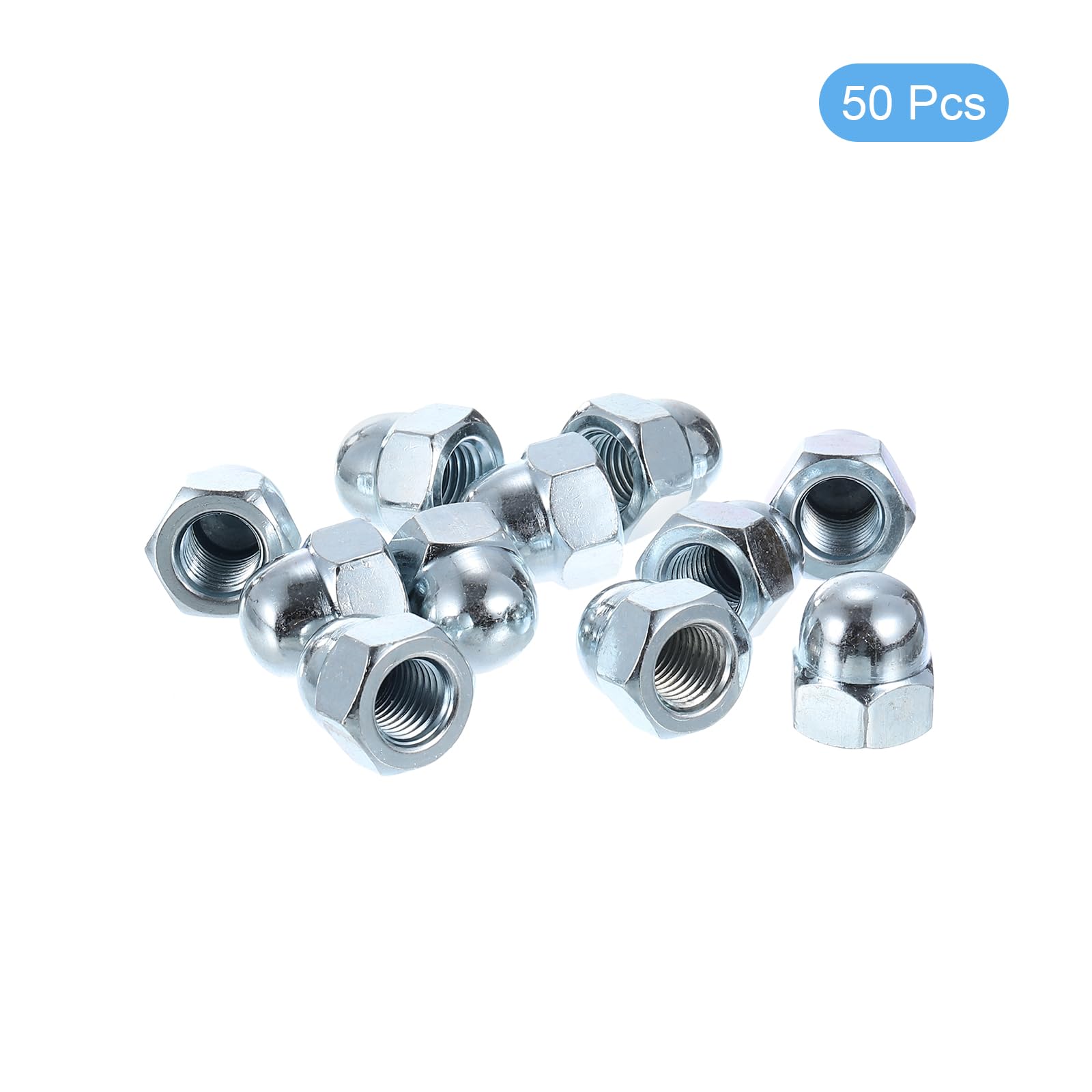50Pcs M10x1.25 Carbon Steel Acorn Cap Nuts - Chrome Finish Dome Head Bolt Cover Hardware (Perfect for Automotive, Furniture & DIY Projects)