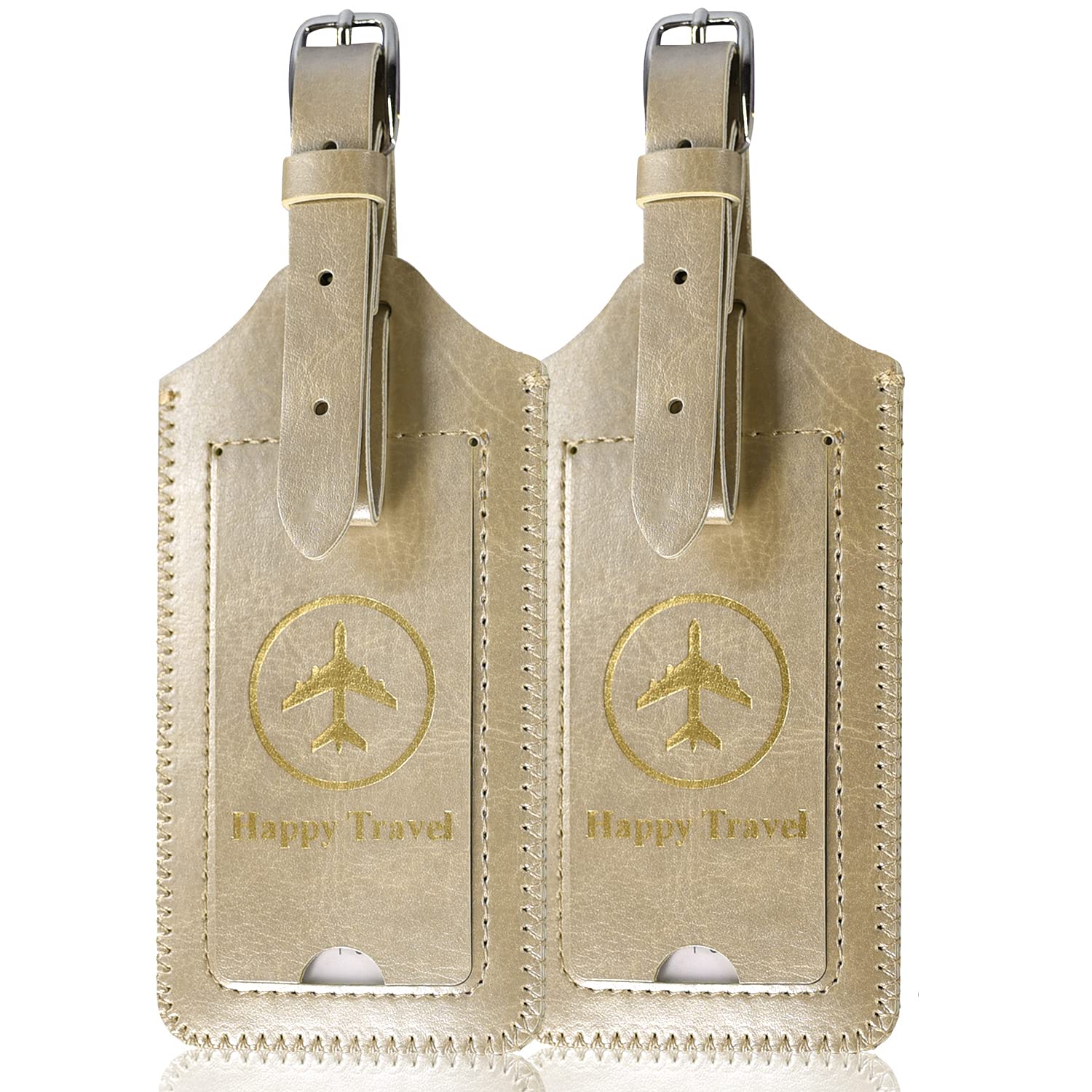 ACdream 2-Pack Leather Luggage Tags - Cruise ID Labels with Privacy Cover for Suitcases, Backpacks & Travel Bags - Perfect for Women, Men & Kids (Gold) | Durable & Stylish Travel Accessories for Airports, Vacations & Business Trips