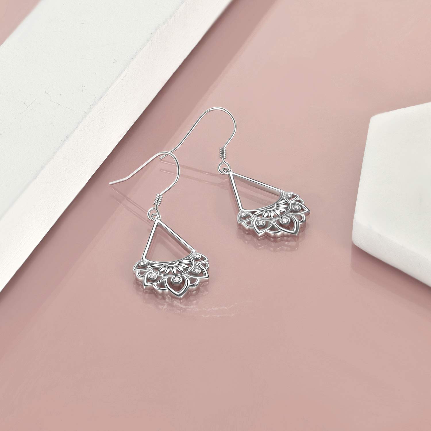 VENACOLY Sterling Silver Moonstone Dangle Earrings - Lotus, Sunflower, Mushroom, Scottish Thistle, Clover, Daisy & Viking Horse Designs | Elegant Mother's Day Jewelry for Women | Perfect for Weddings, Parties & Special Occasions