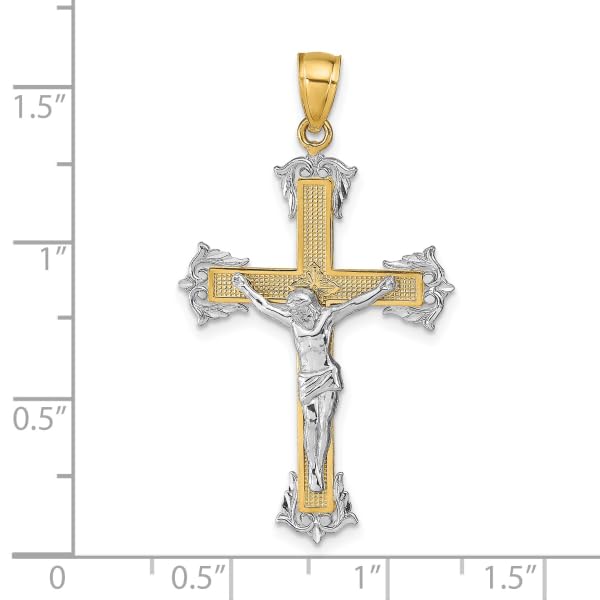 14K Solid Two-Tone Gold Jesus Christ Crucifix Necklace - Religious Cross Pendant for Men & Women - Perfect for Baptism, First Communion, Confirmation & Church Events