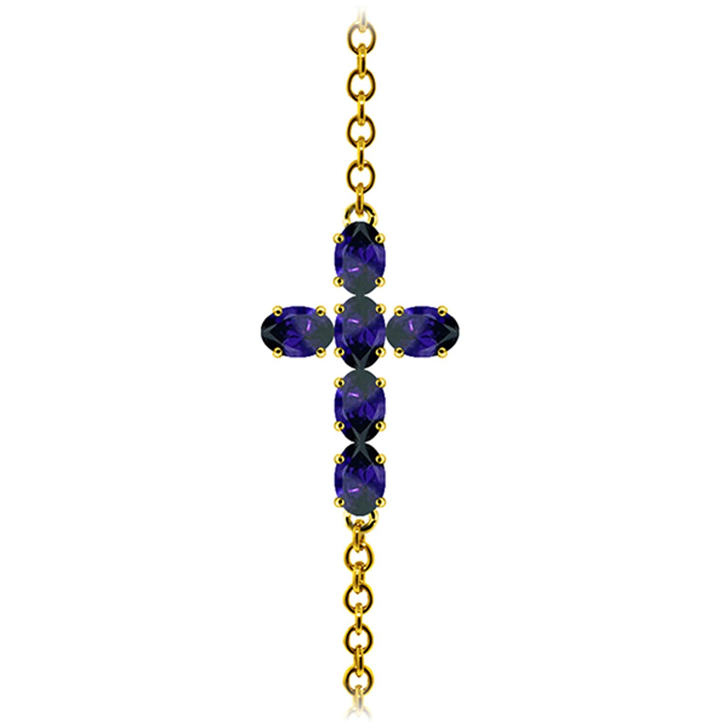 1.7 Carat 14K Solid Gold Cross Bracelet with Natural Sapphire - Elegant Religious Jewelry for Women, Perfect for Gifts, Church & Special Occasions
