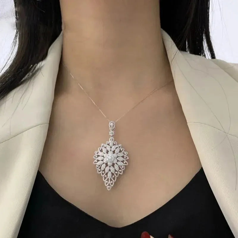 18K Real Gold Necklace with 2.85ct Natural Diamonds - Elegant H M026 Pendant for Women, Perfect for Weddings, Anniversaries & Special Occasions