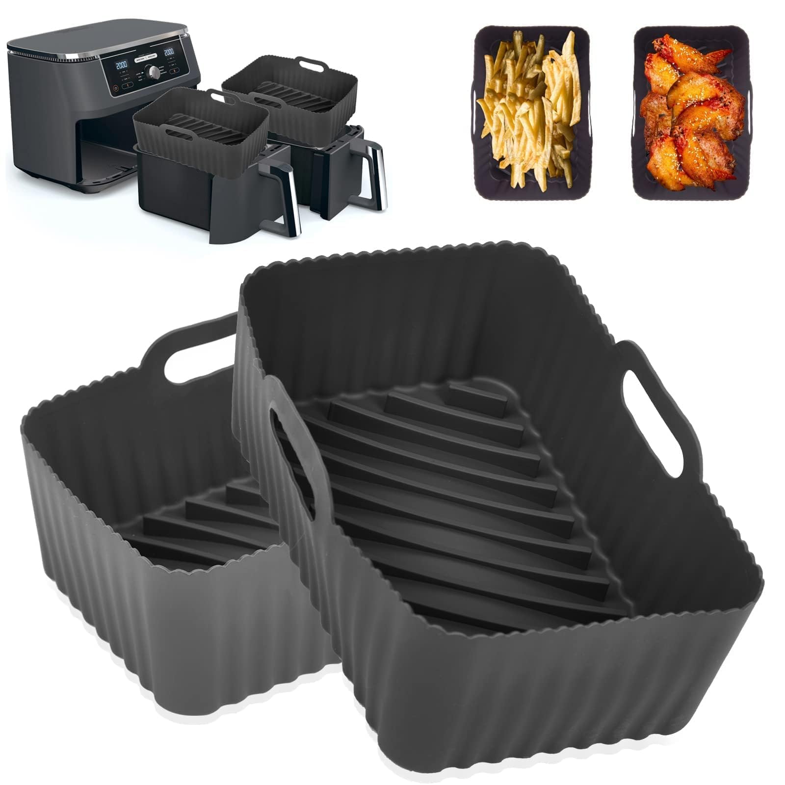 Reusable Silicone Air Fryer Liners for Ninja Foodi AF300UK & Dual Zone - 2Pcs Non-Stick Basket Liners (7.6L) - Perfect for Healthy Cooking, Crispy Fries & Family Meals
